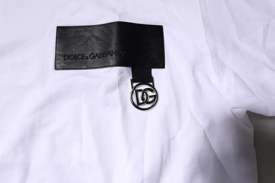 White Logo Patch Cotton Crew Neck T-shirt - ventzia