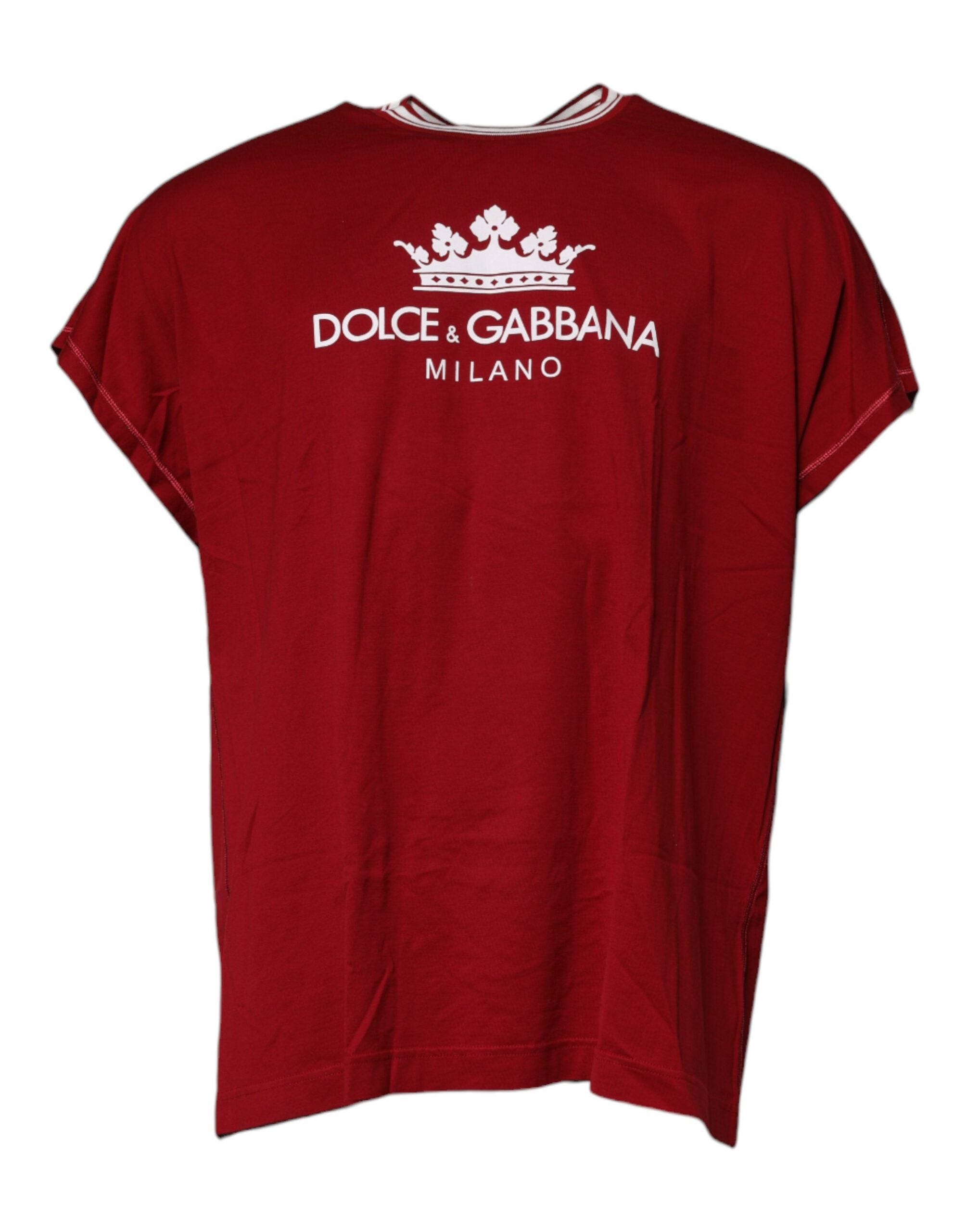 Red Logo Crown Cotton Crew Neck T-shirt - ventzia