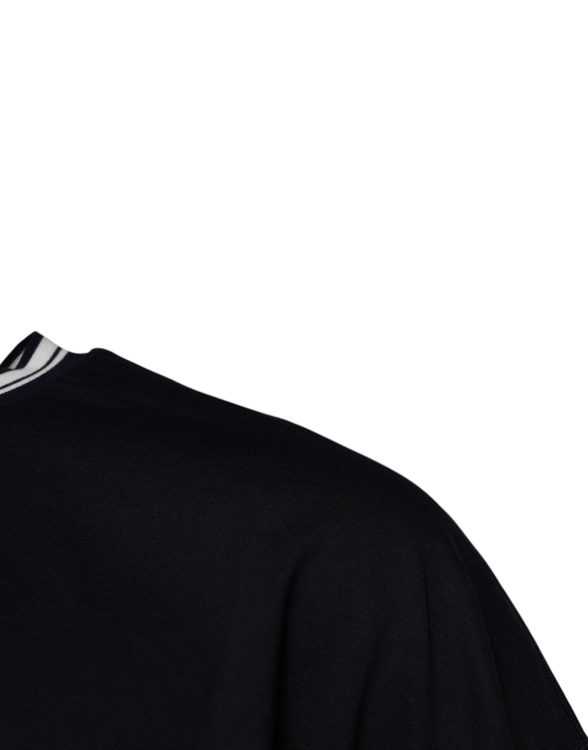 Dark Blue Logo Crown Cotton Crew Neck T-shirt - ventzia