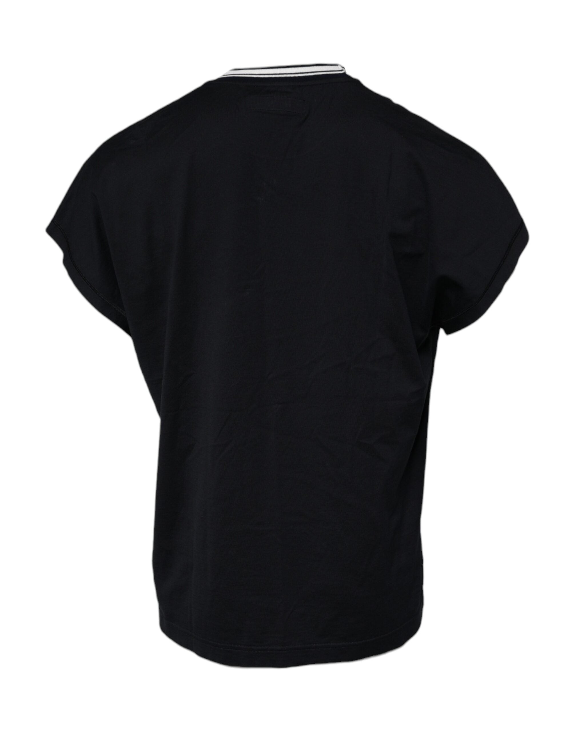 Dark Blue Logo Crown Cotton Crew Neck T-shirt - ventzia