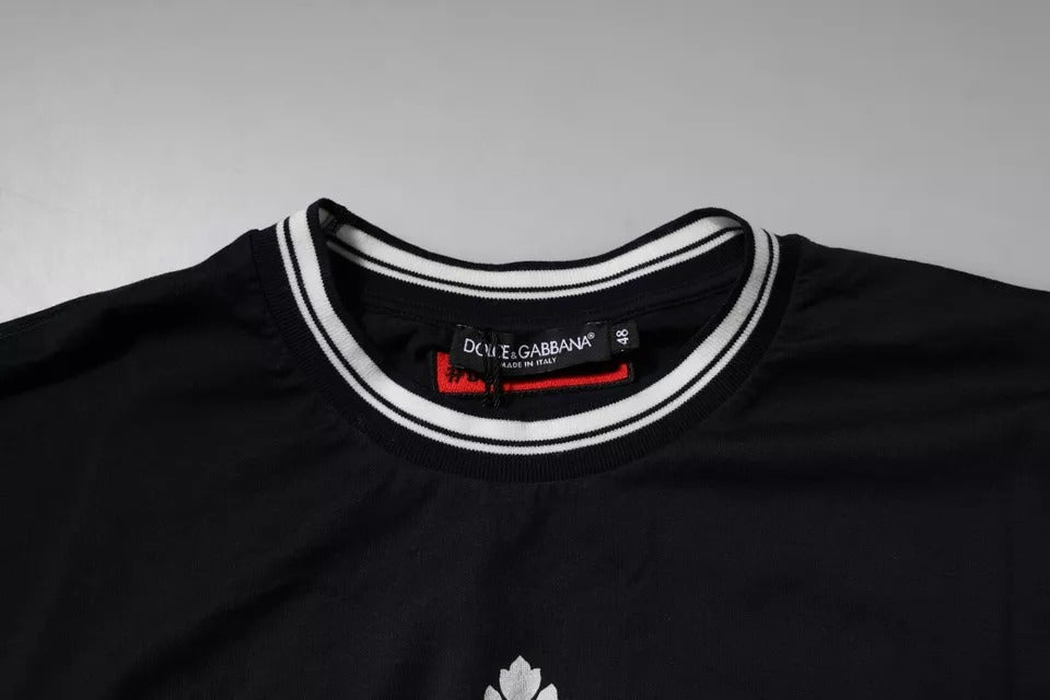 Dark Blue Logo Crown Cotton Crew Neck T-shirt - ventzia