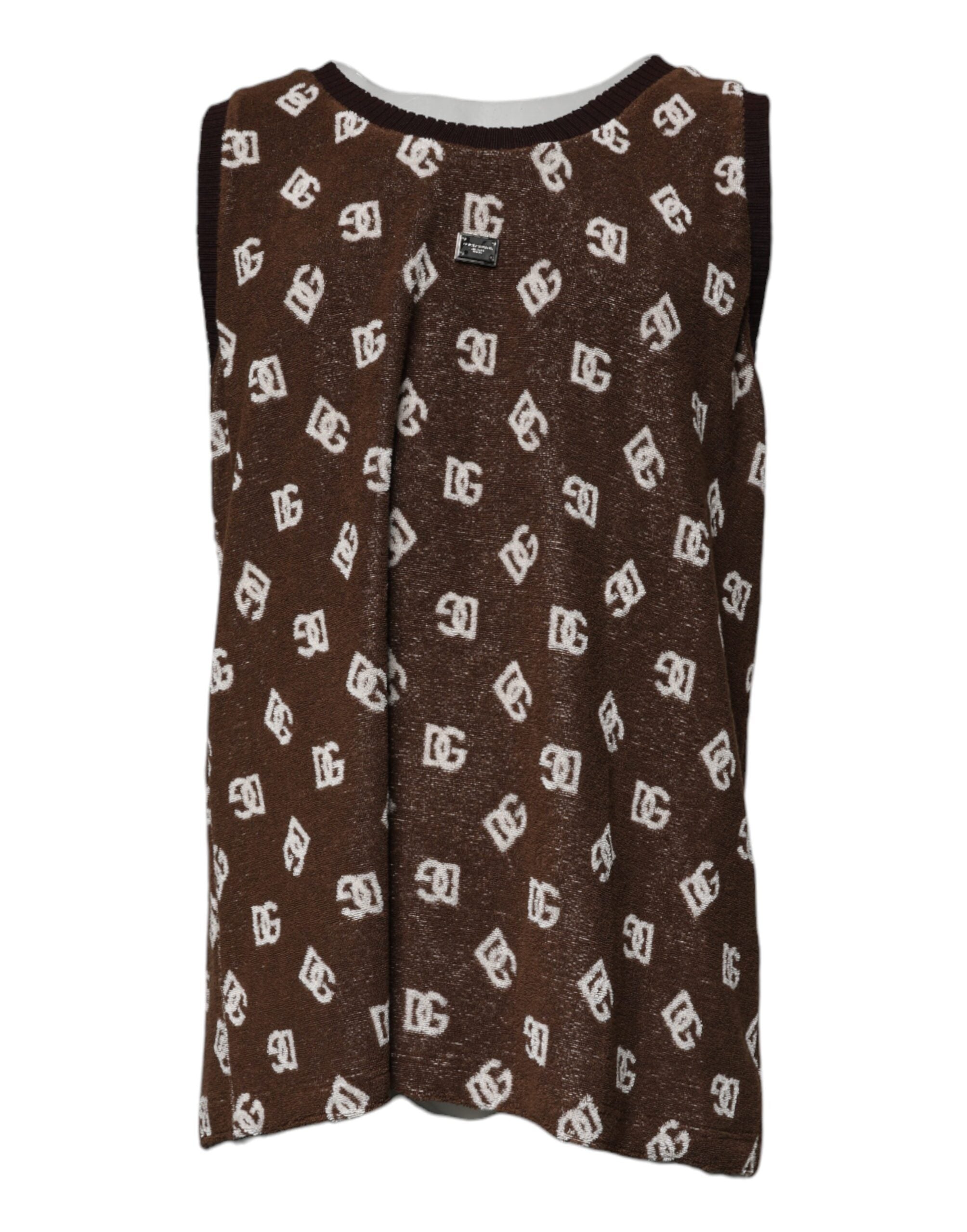 Brown Logo Monogram Cotton Crew Neck T-shirt - ventzia