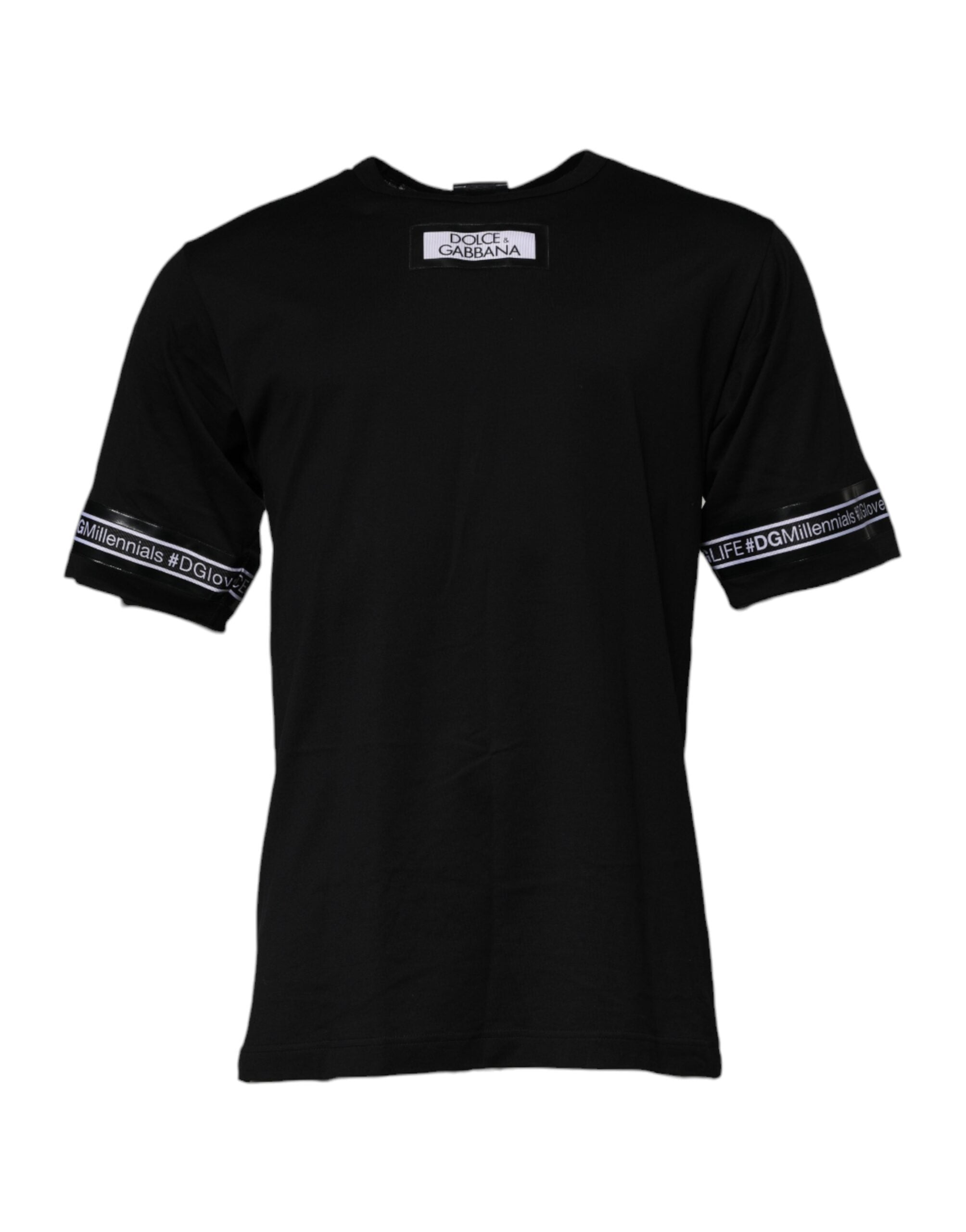 Black #DGMILLENNIALS Cotton Crew Neck T-shirt - ventzia