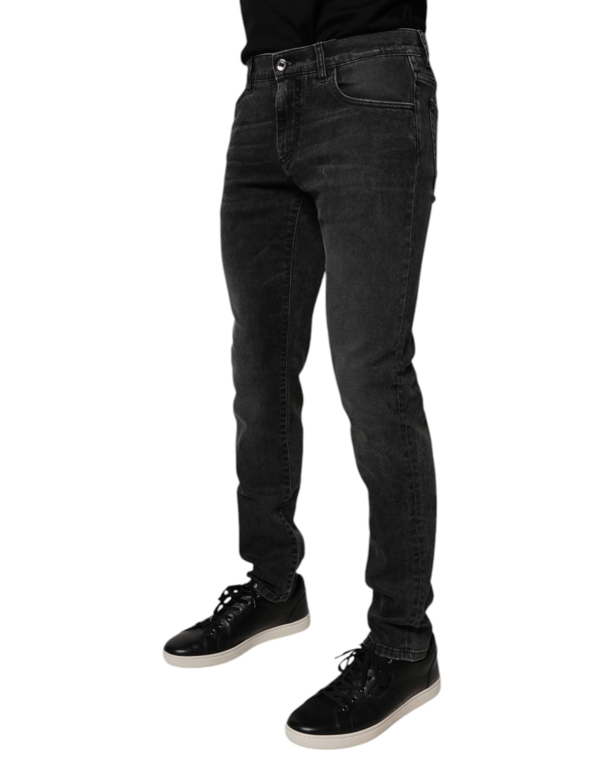 Black Cotton Stretch Skinny Men Denim Jeans - ventzia