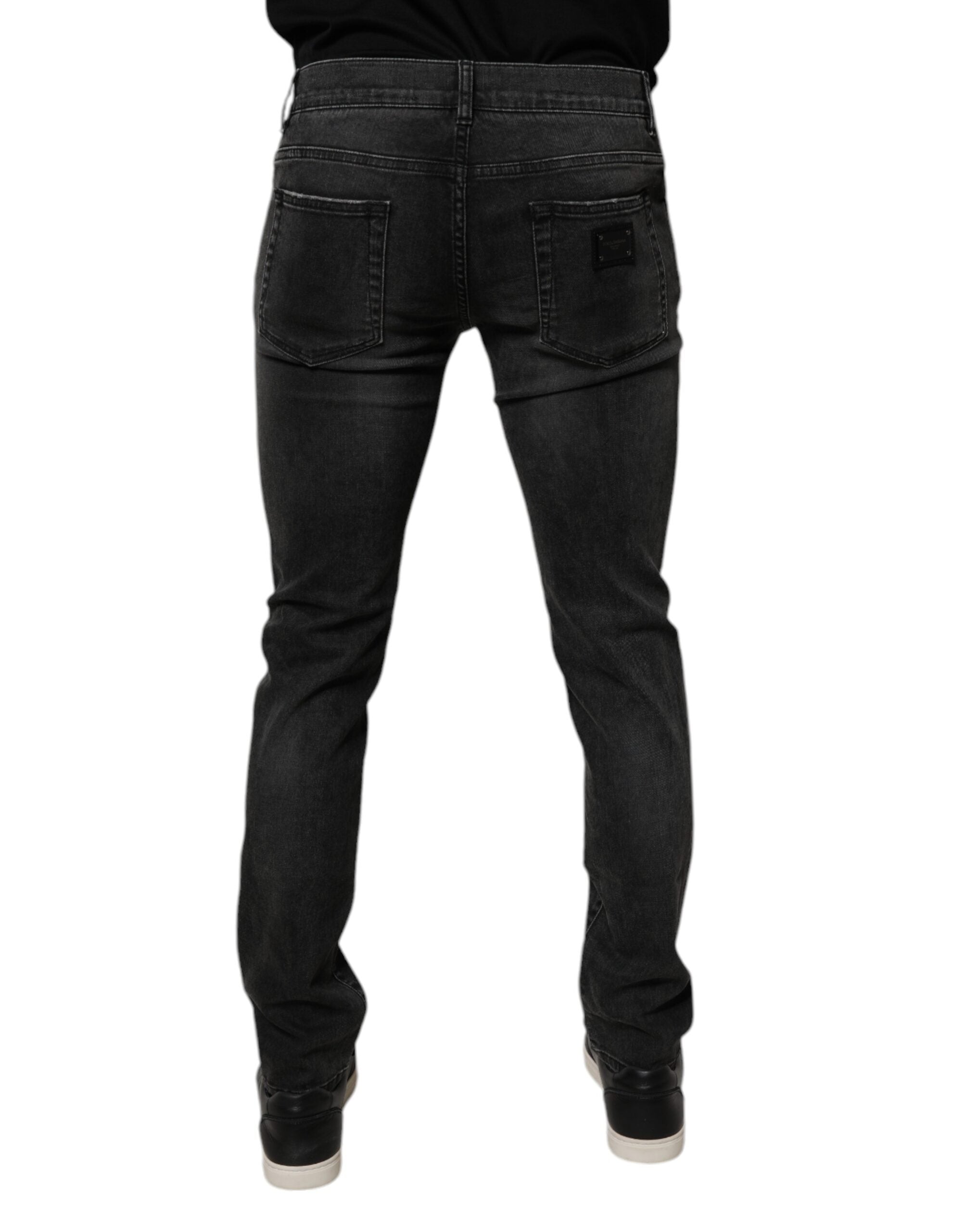 Black Cotton Stretch Skinny Men Denim Jeans - ventzia