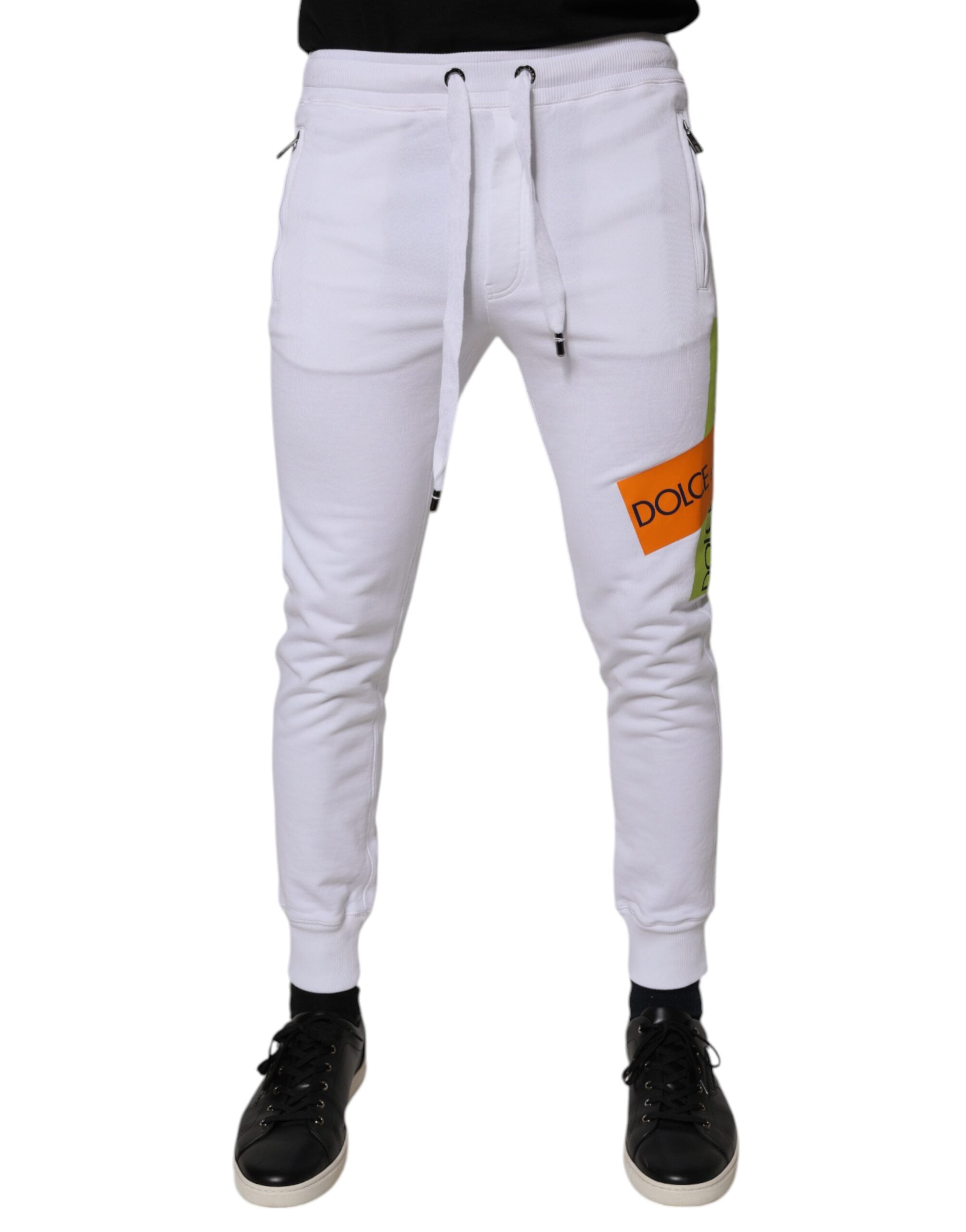 White Cotton Logo Jogger Pants - ventzia