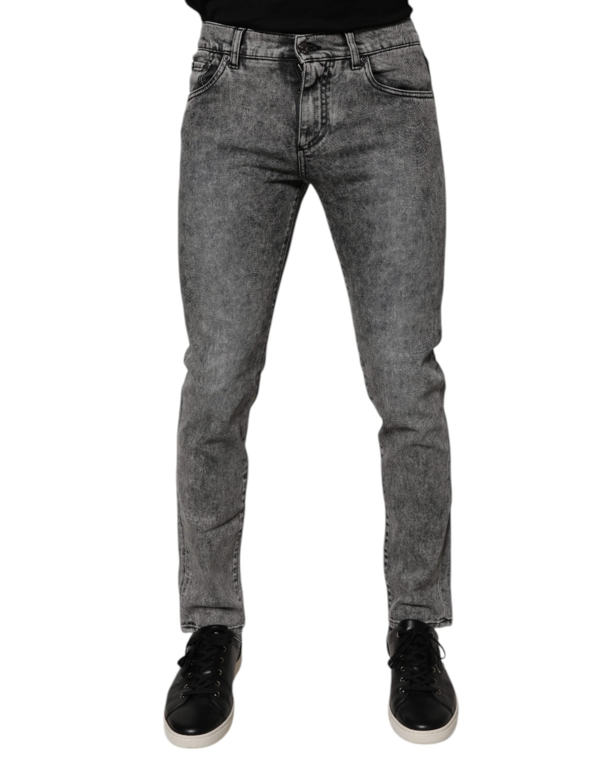 Dark Gray Washed Cotton Slim Fit Denim Jeans - ventzia