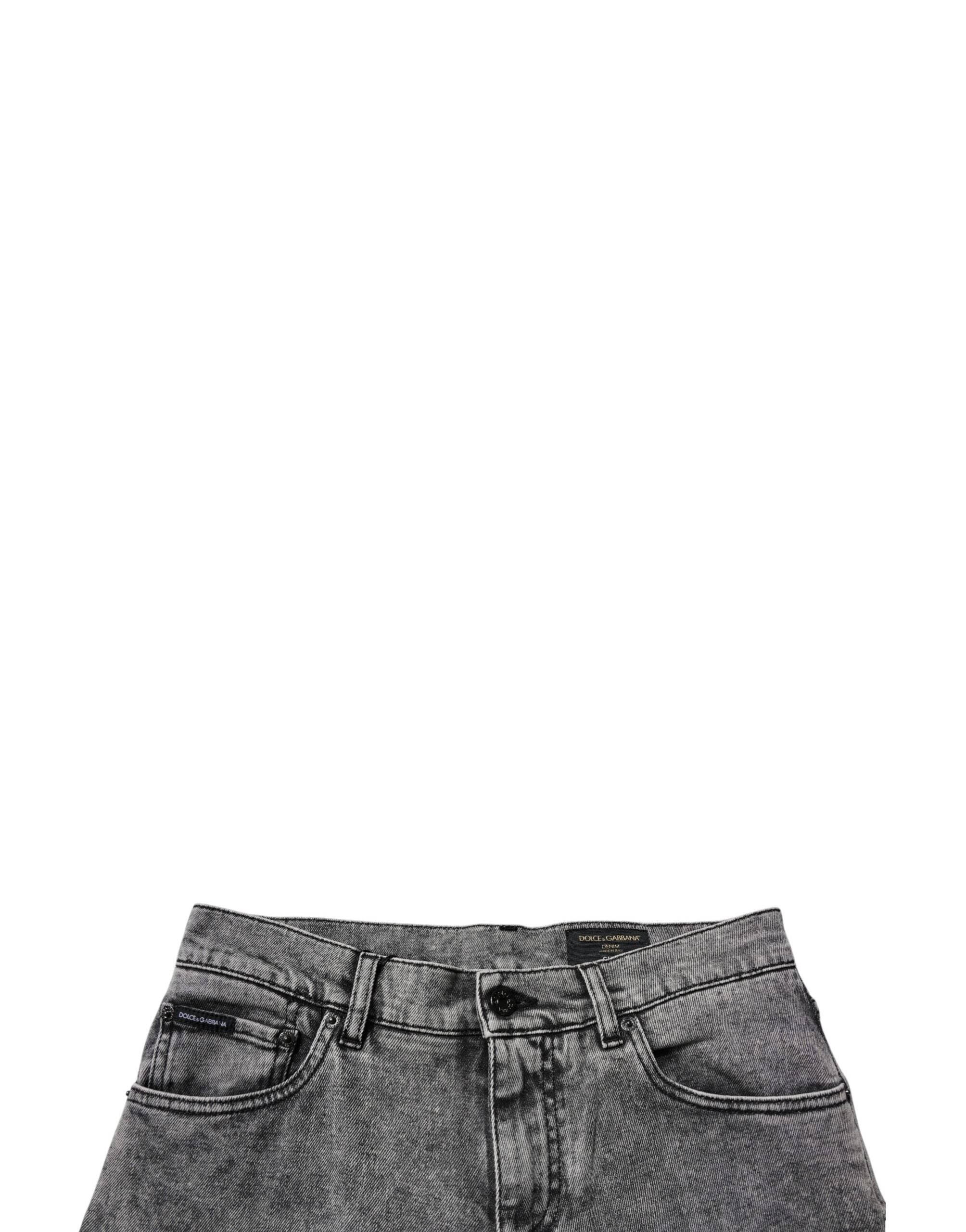 Dark Gray Washed Cotton Slim Fit Denim Jeans - ventzia