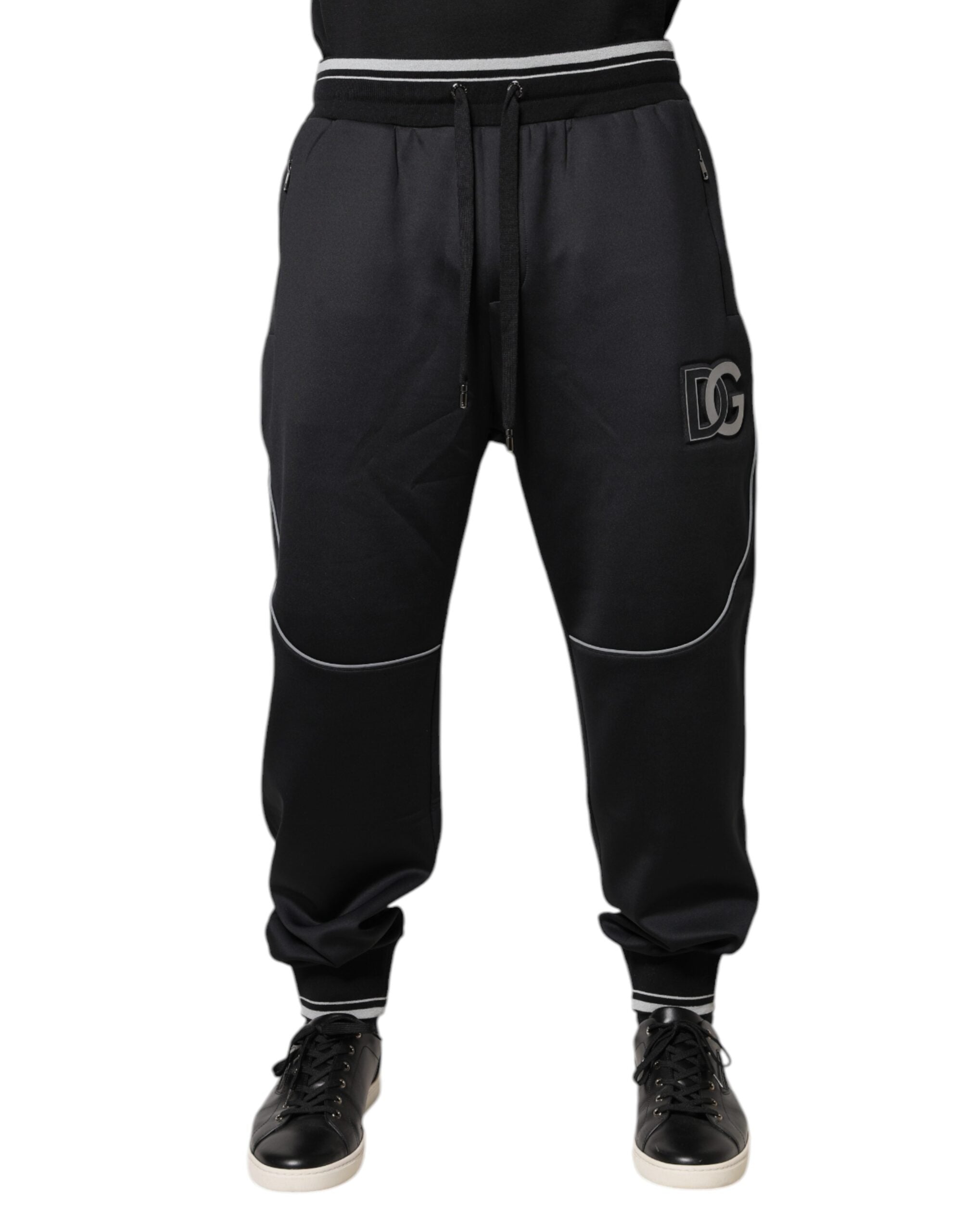 Black Polyester Logo Jogger Pants - ventzia