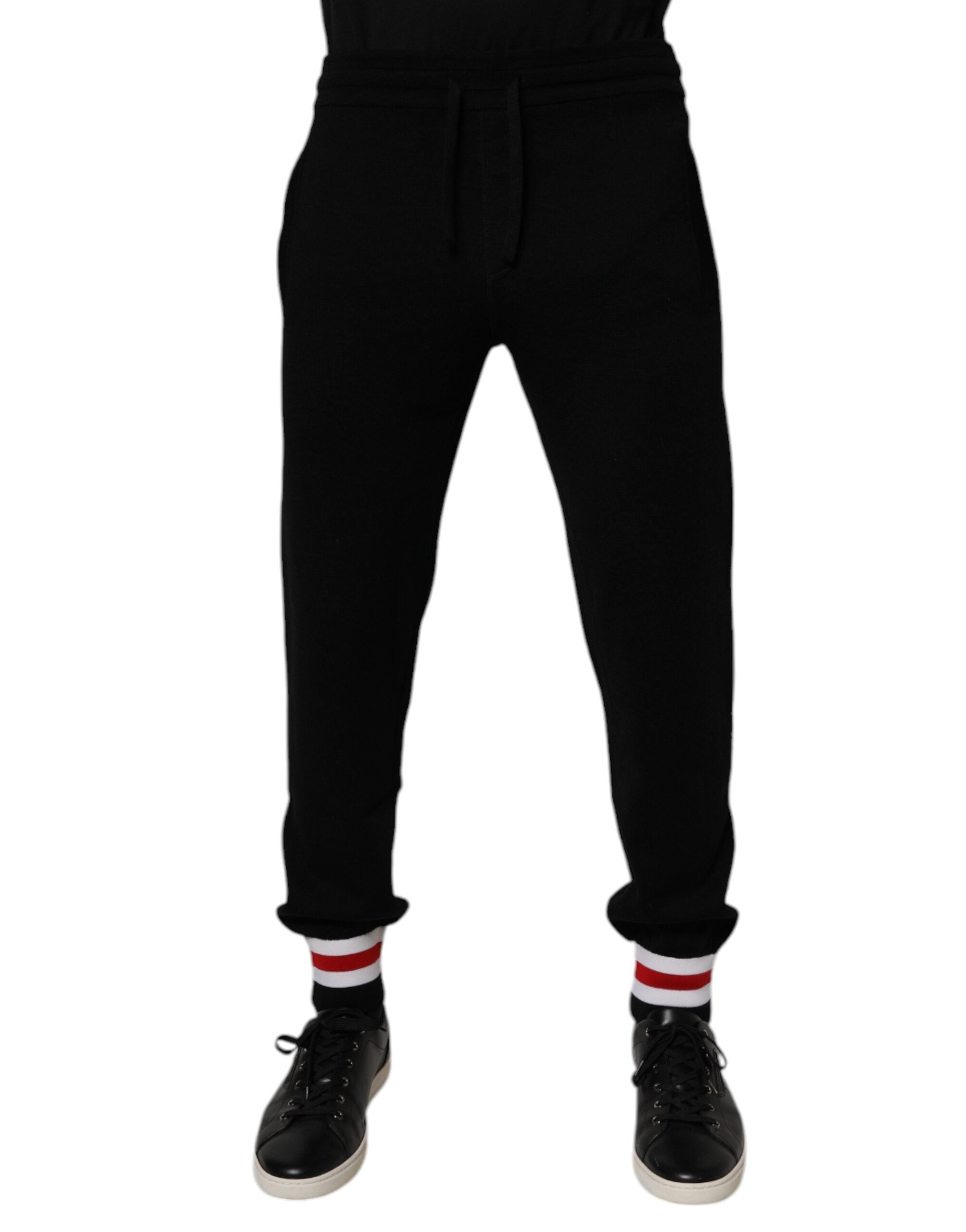 Black Wool Mid Waist Jogger Sweatpants Pants - ventzia