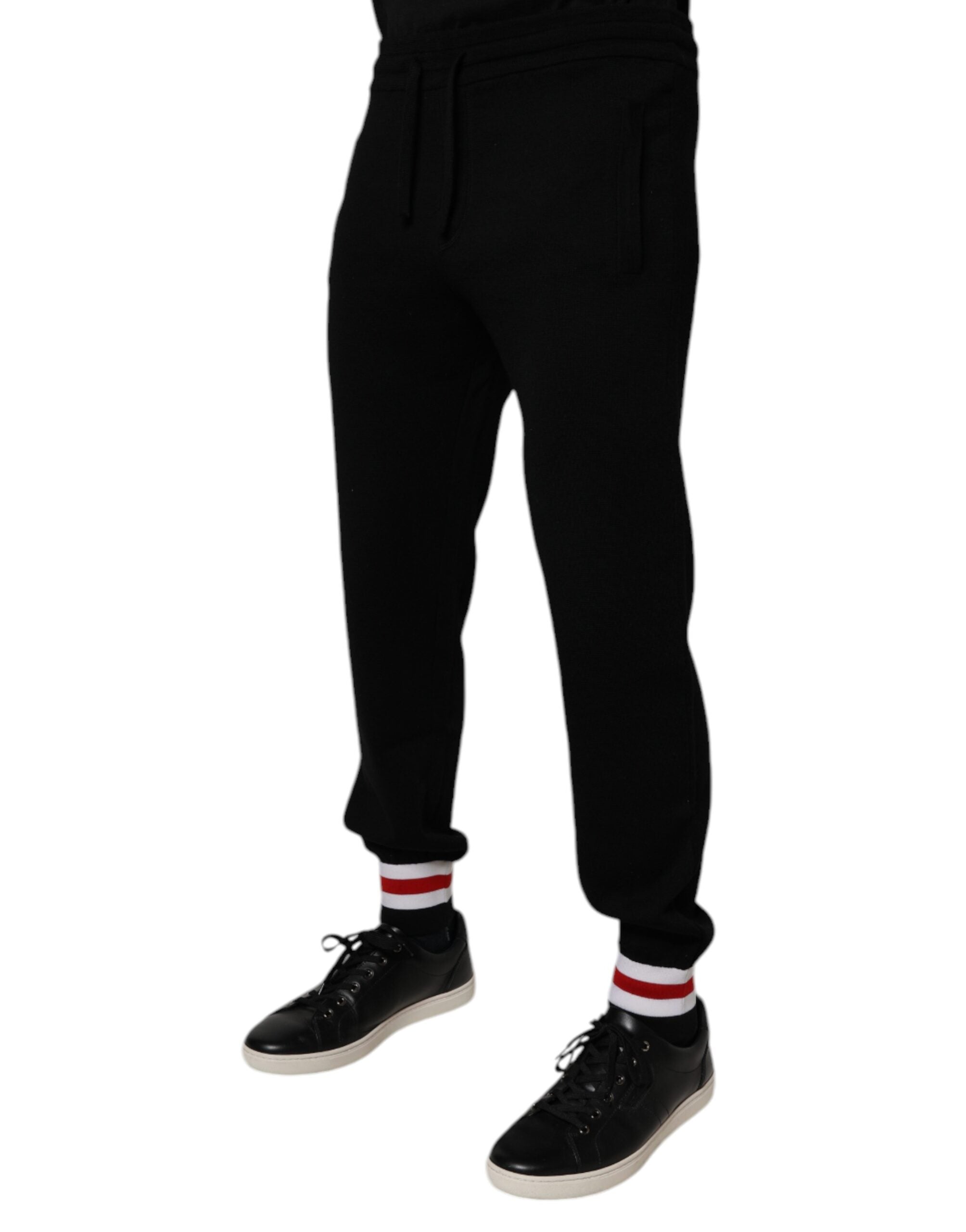 Black Wool Mid Waist Jogger Sweatpants Pants - ventzia