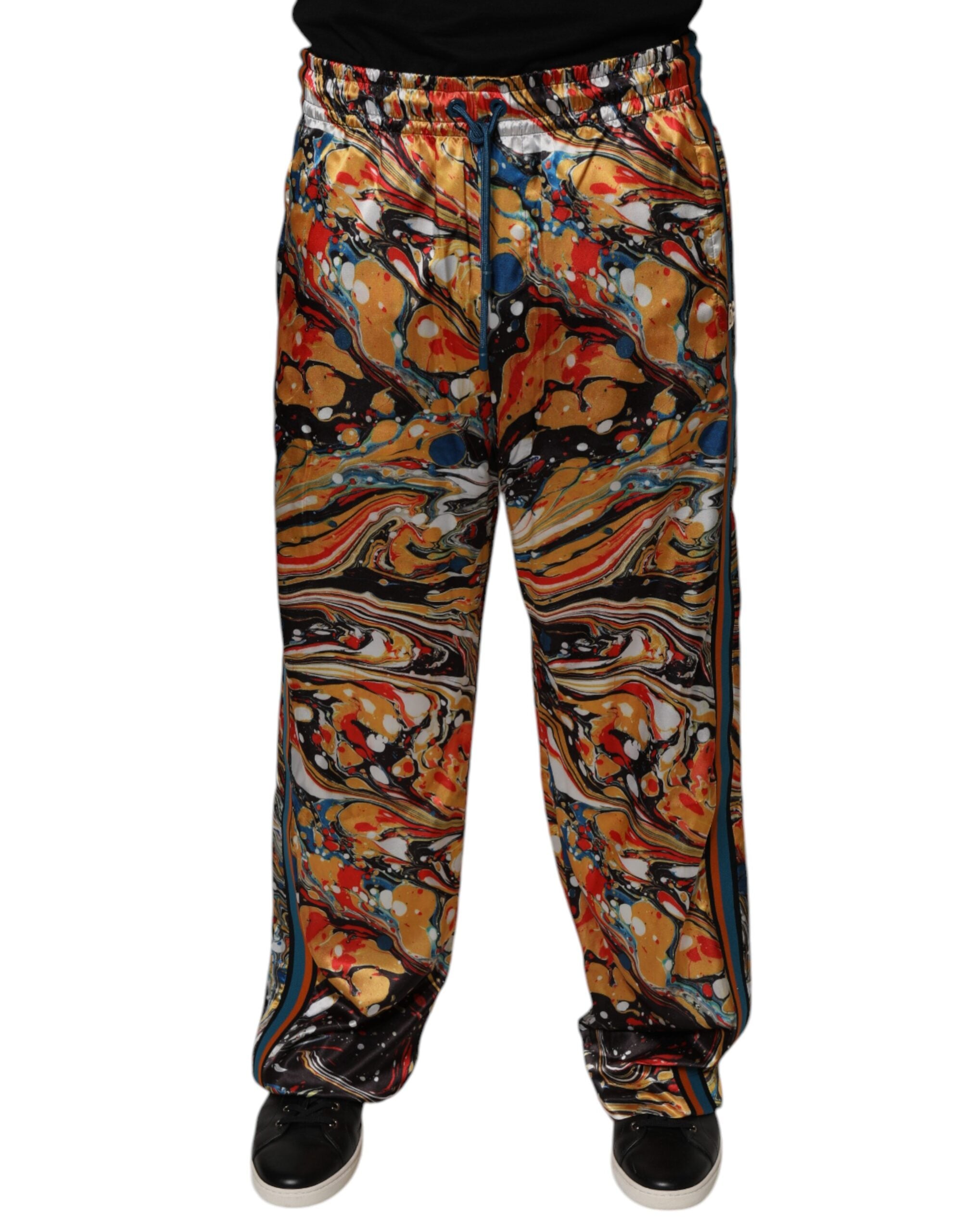 Multicolor Marble Satin Men Tracksuit Pants - ventzia
