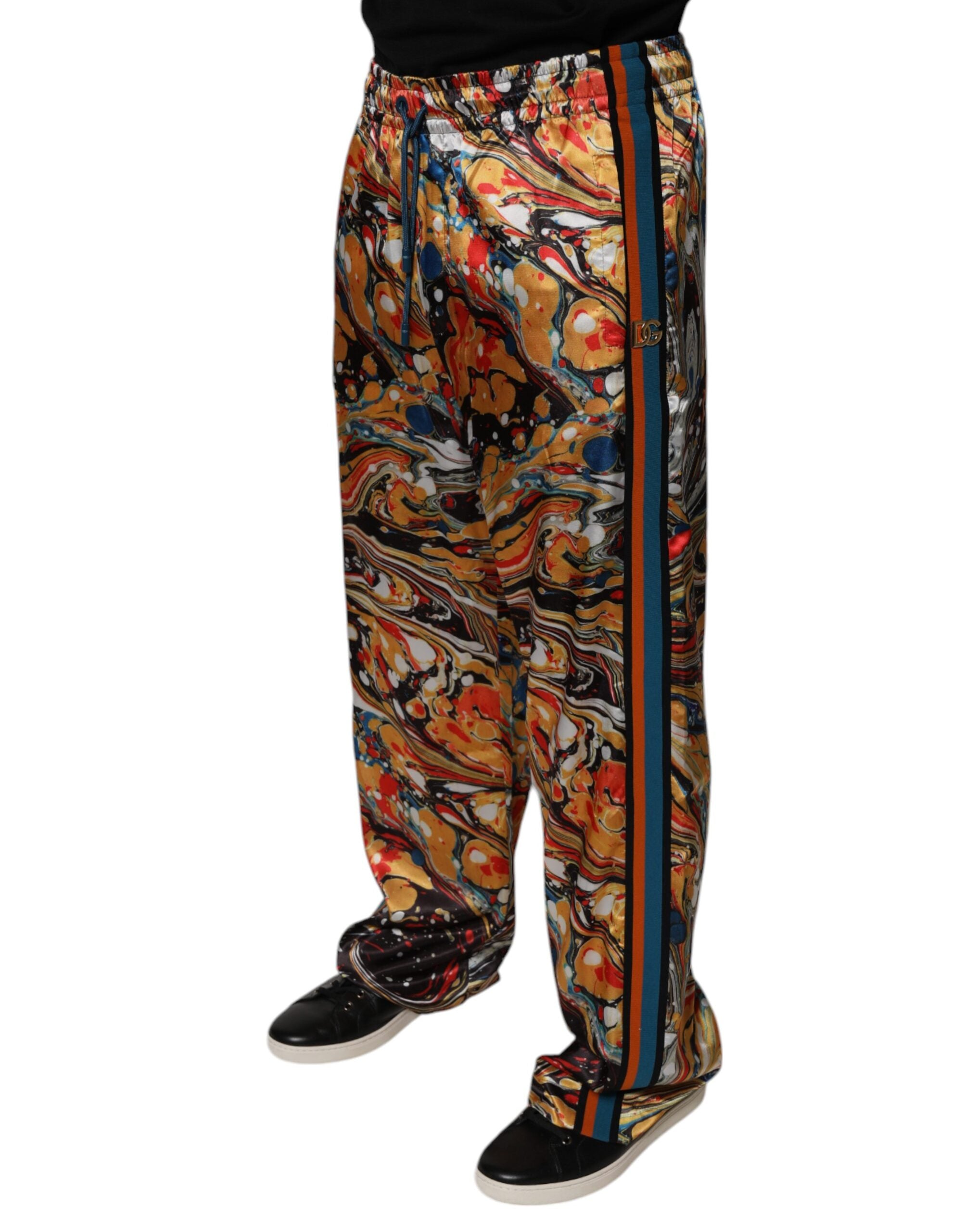 Multicolor Marble Satin Men Tracksuit Pants - ventzia