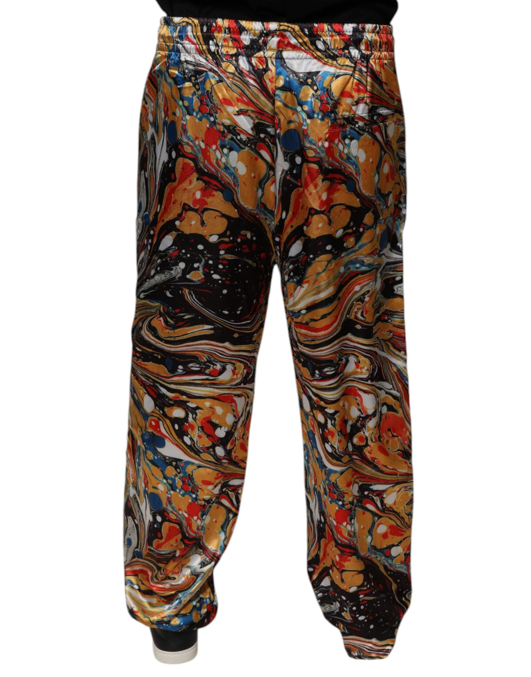 Multicolor Marble Satin Men Tracksuit Pants - ventzia
