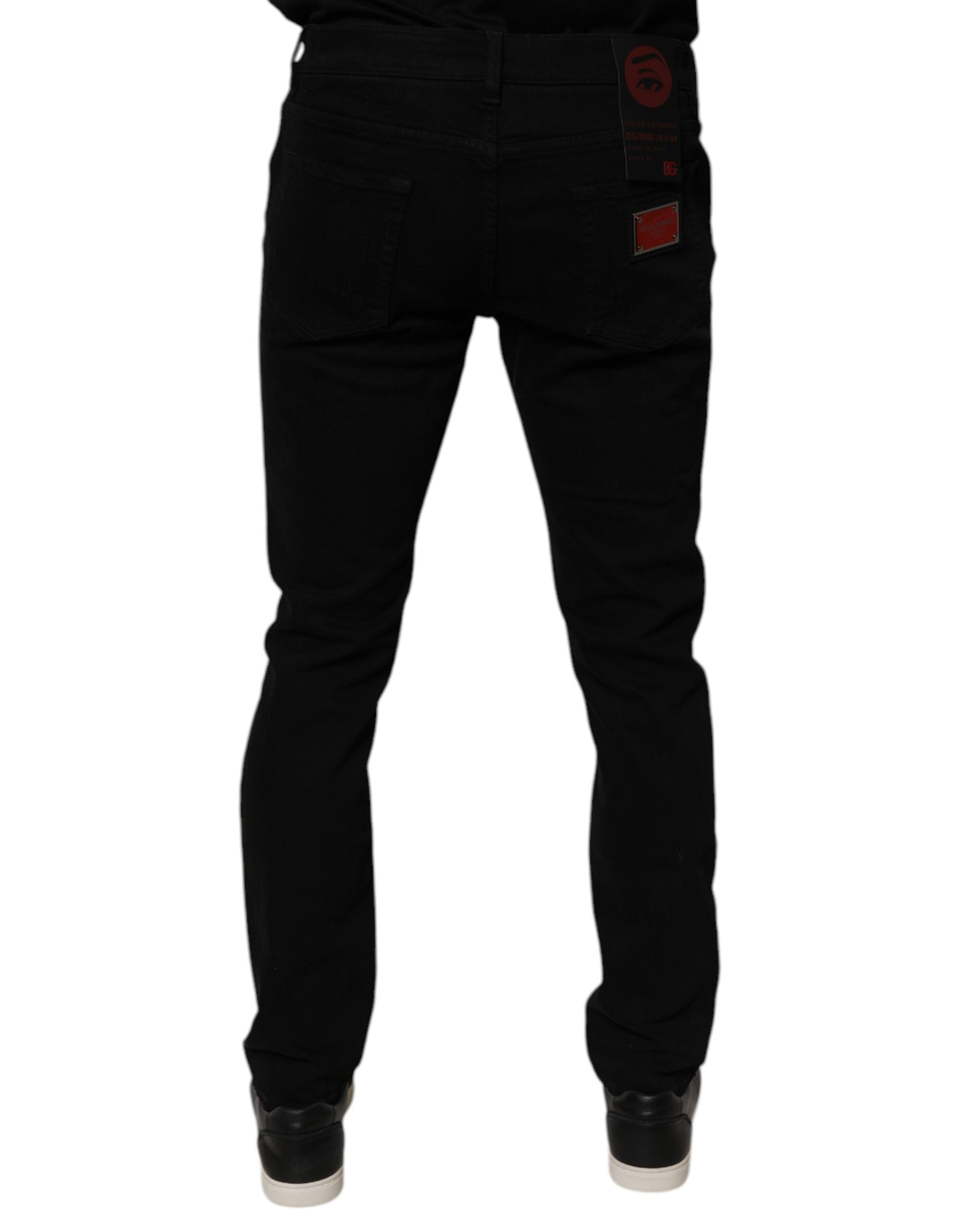 Black Tattered Cotton Skinny Men Denim Jeans - ventzia