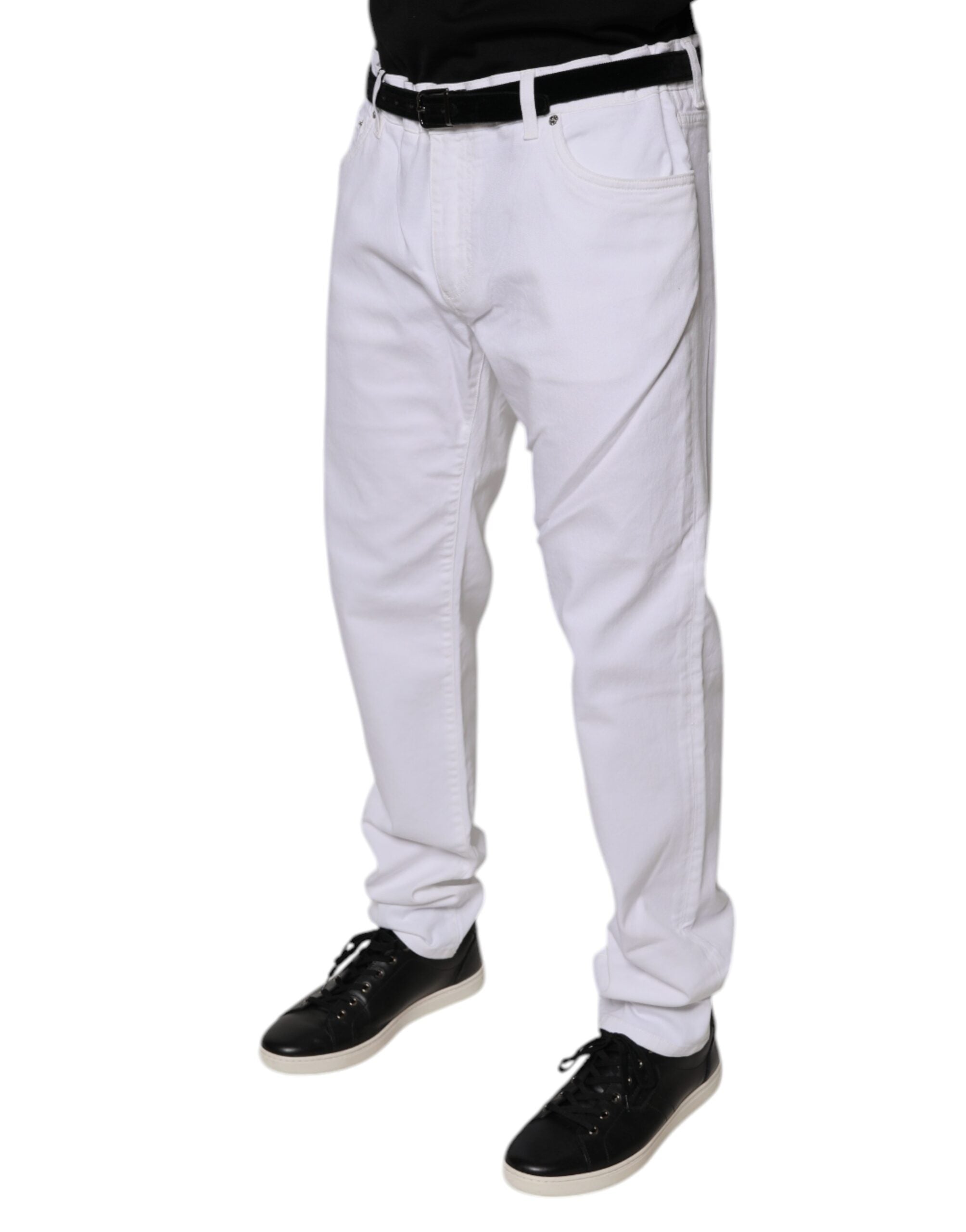 White Cotton Stretch Skinny Men Denim Jeans - ventzia