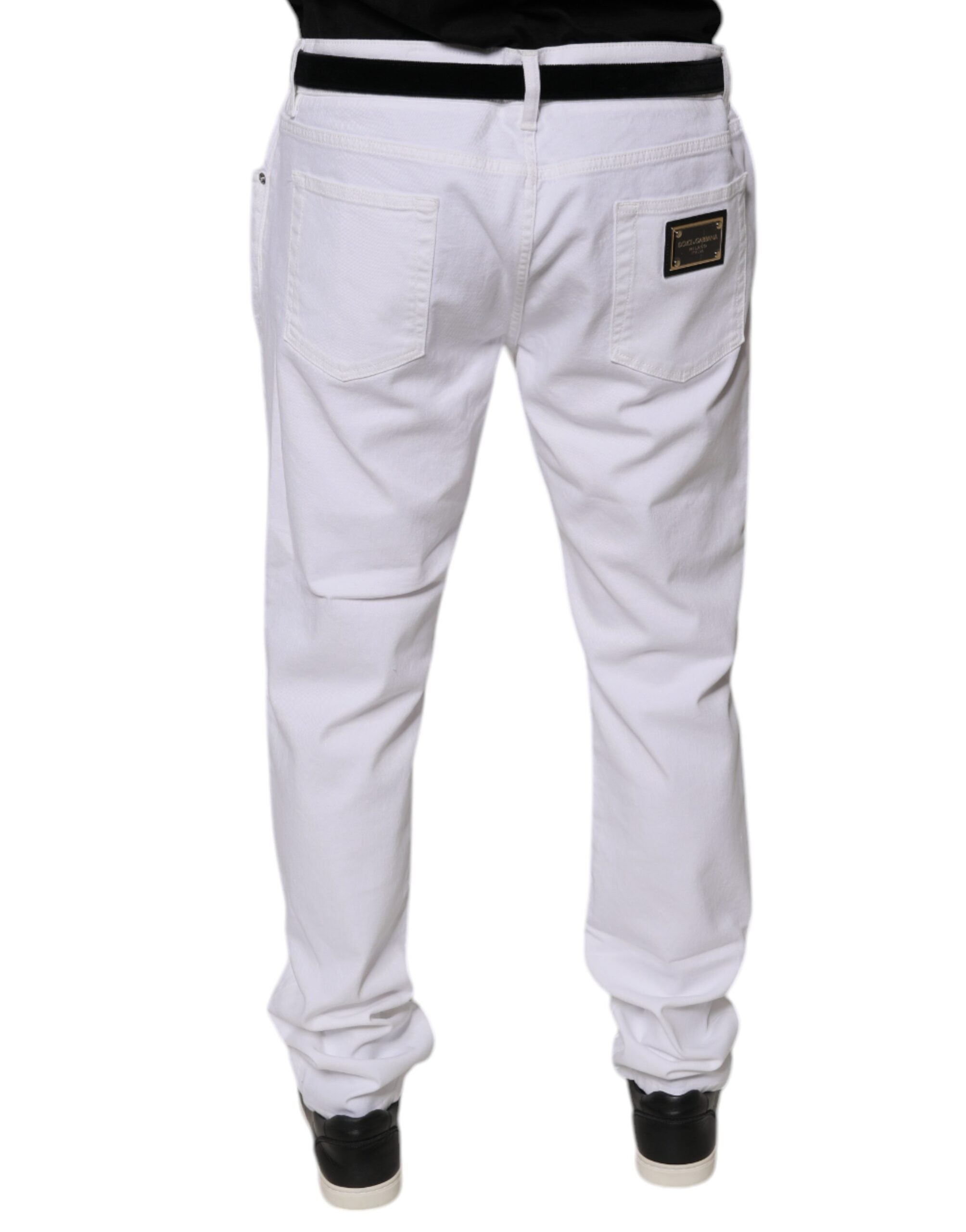 White Cotton Stretch Skinny Men Denim Jeans - ventzia