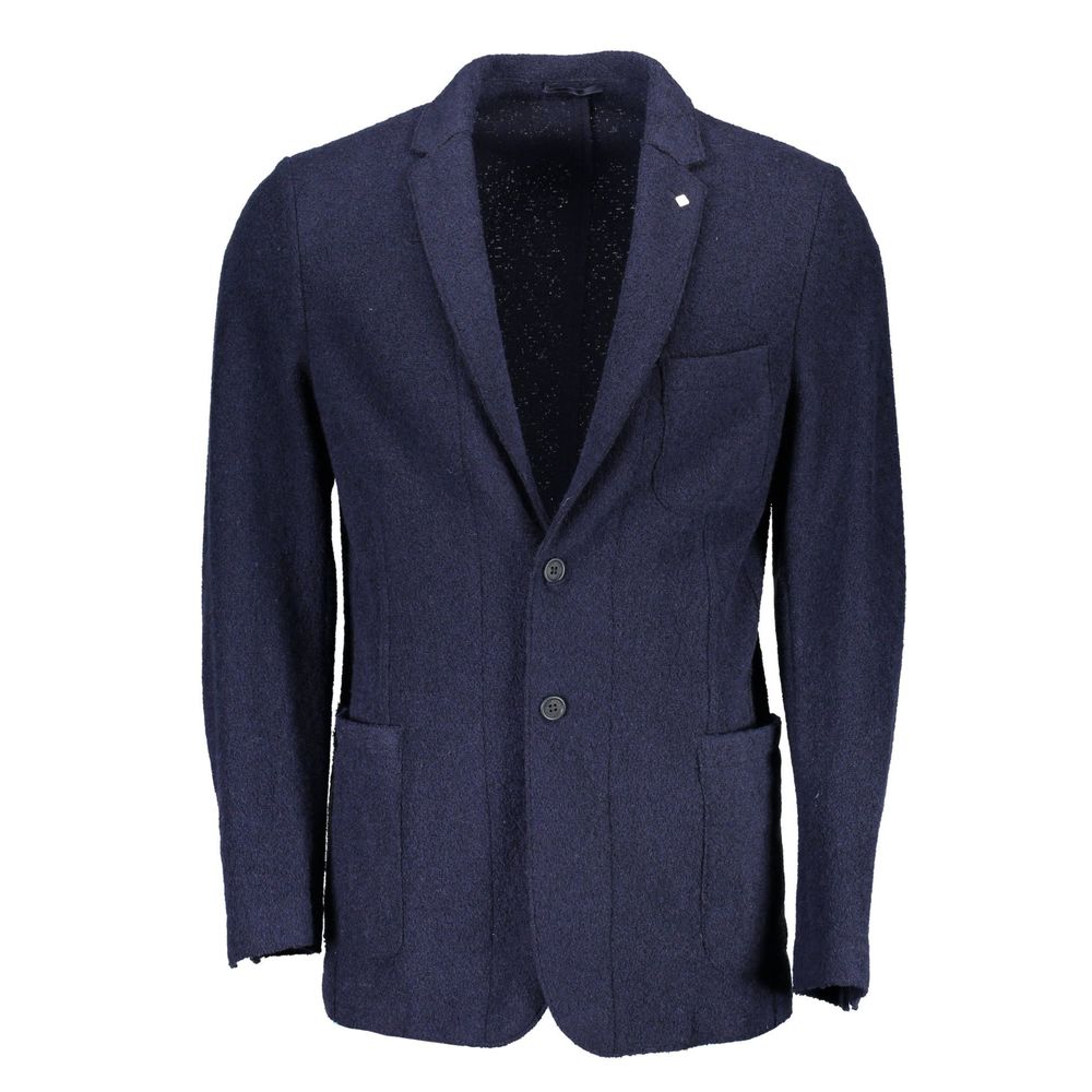 Blue Wool Blazer Jacket - ventzia