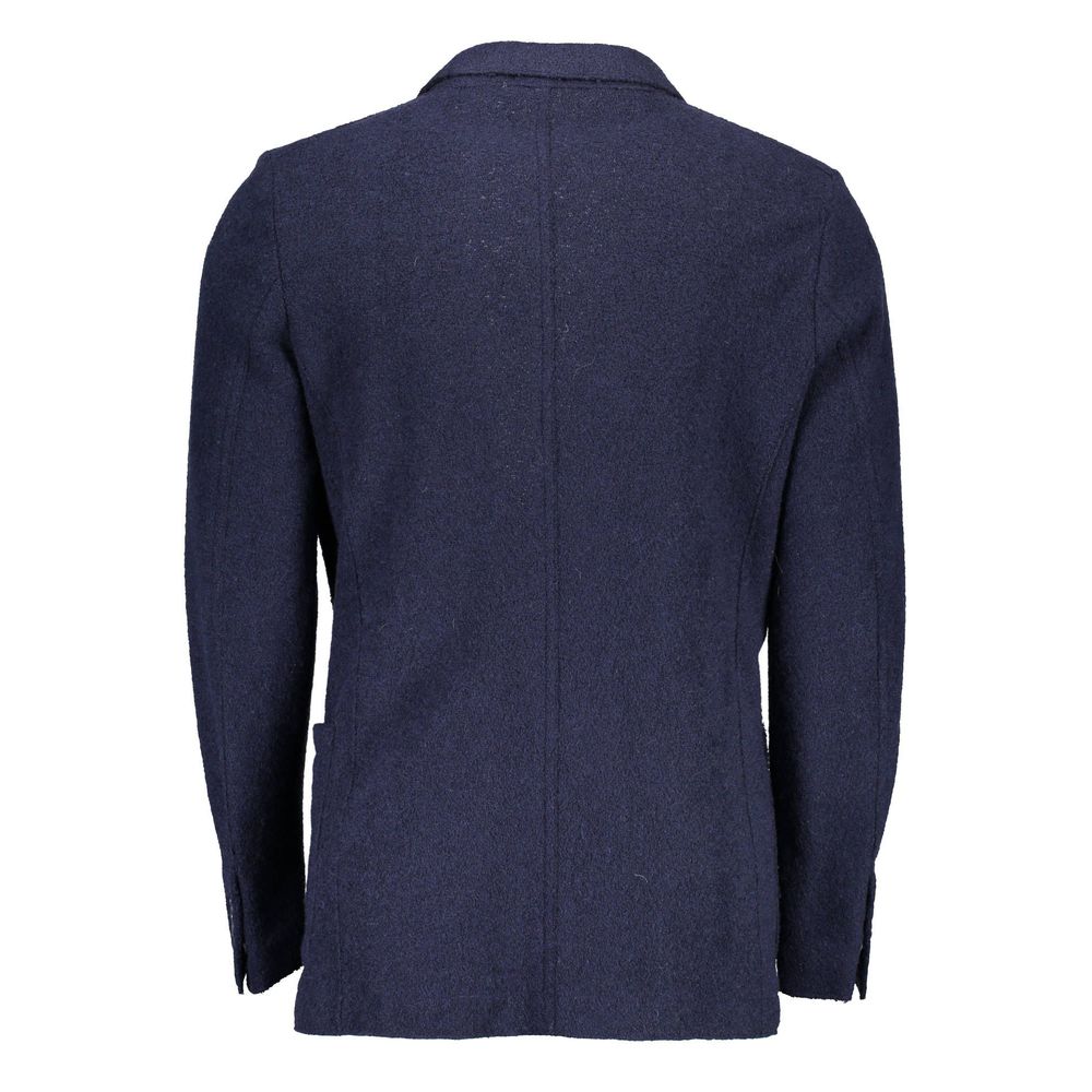 Blue Wool Blazer Jacket - ventzia