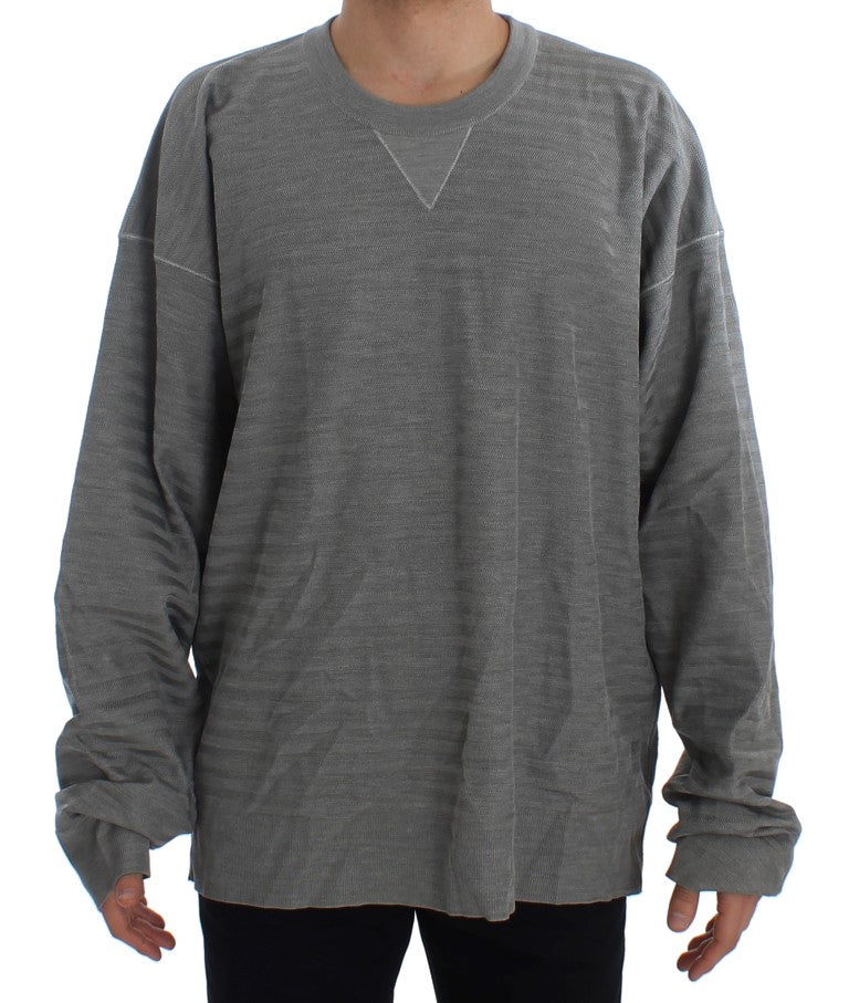 Elegant Gray Silk Crewneck Pullover Sweater - ventzia