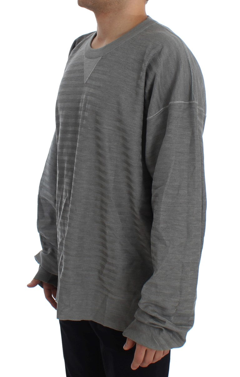 Elegant Gray Silk Crewneck Pullover Sweater - ventzia