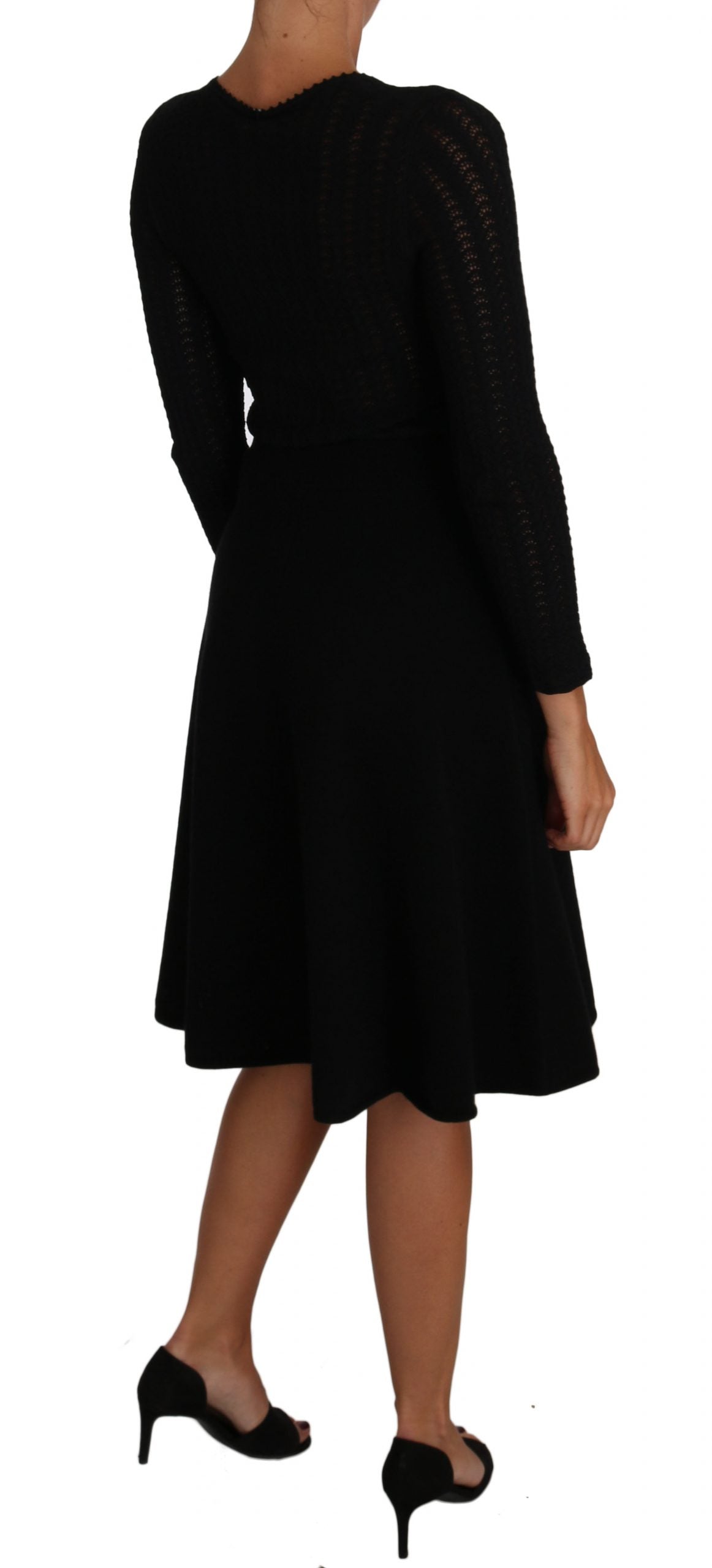 Elegant Black Knitted Sheath Dress - ventzia