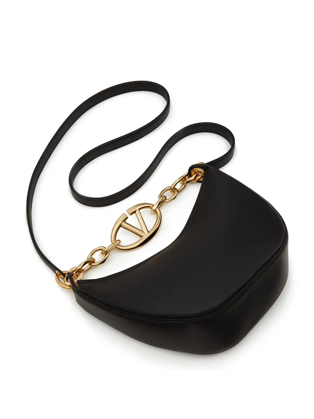 Black Leather Mini Hobo Vlogo Shoulder Bag - ventzia