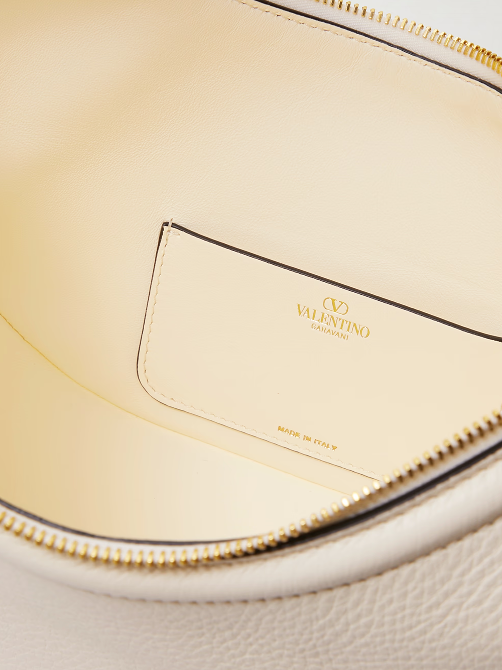 Ivory Leather Small Hobo Vlogo Shoulder Bag - ventzia