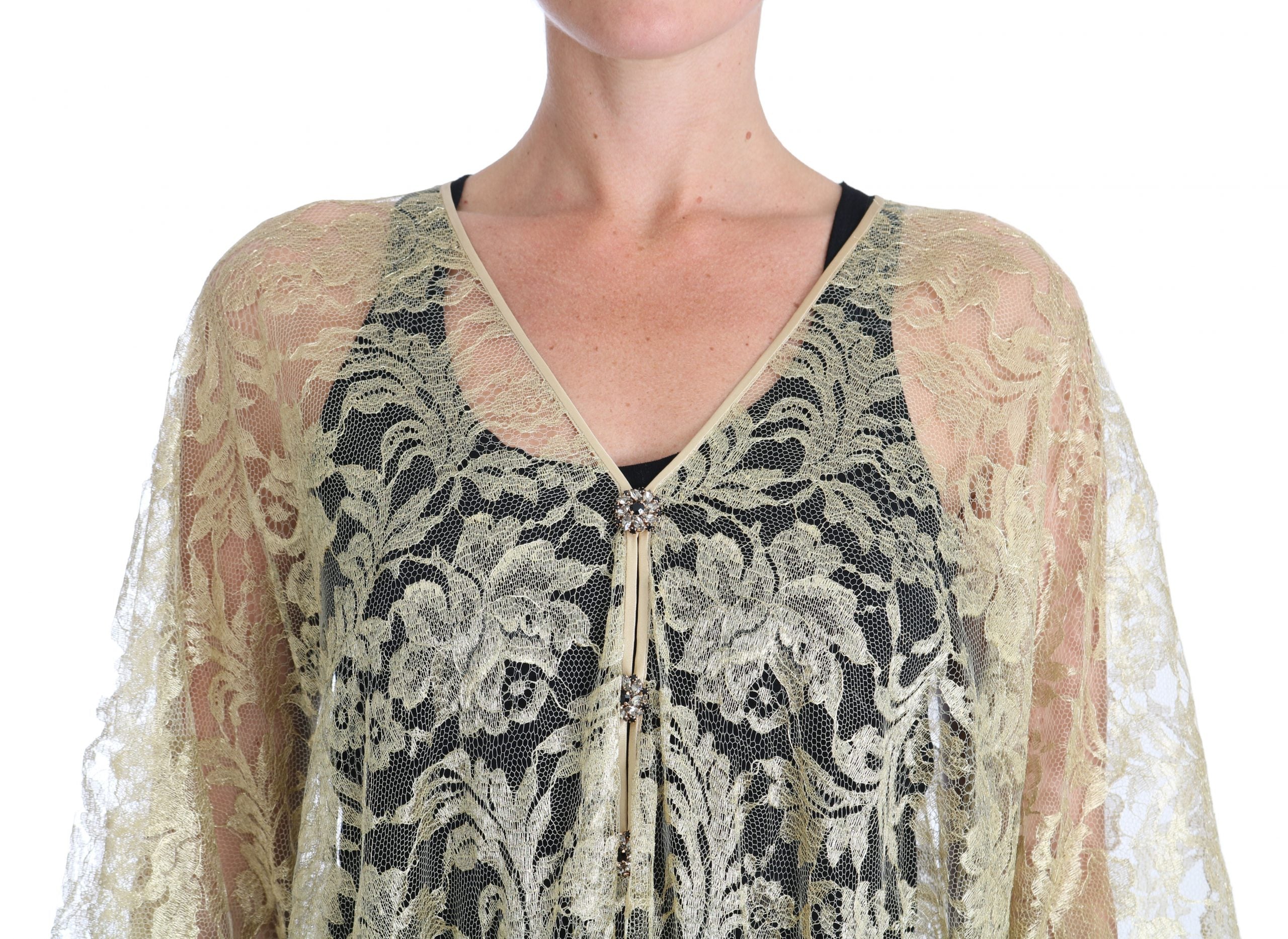Golden Floral Lace Kaftan Sundress - ventzia