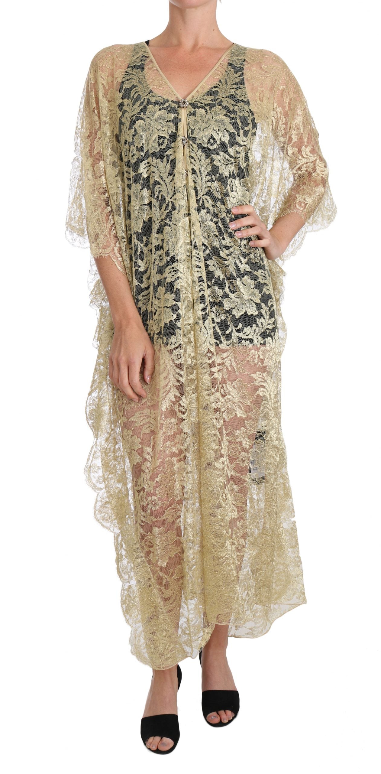 Golden Floral Lace Kaftan Sundress - ventzia