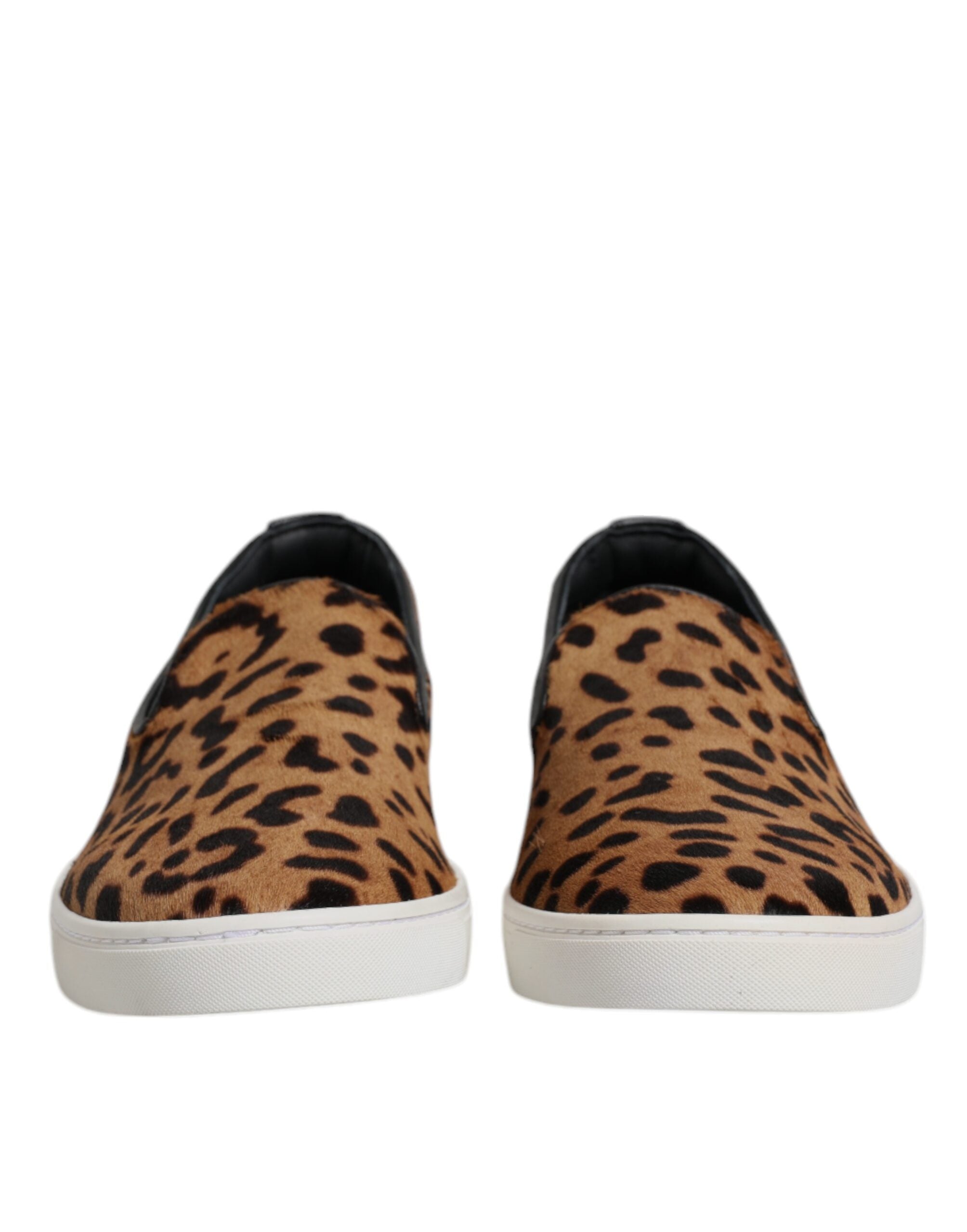 Brown Calfskin Fur Leopard Sneakers Shoes - ventzia