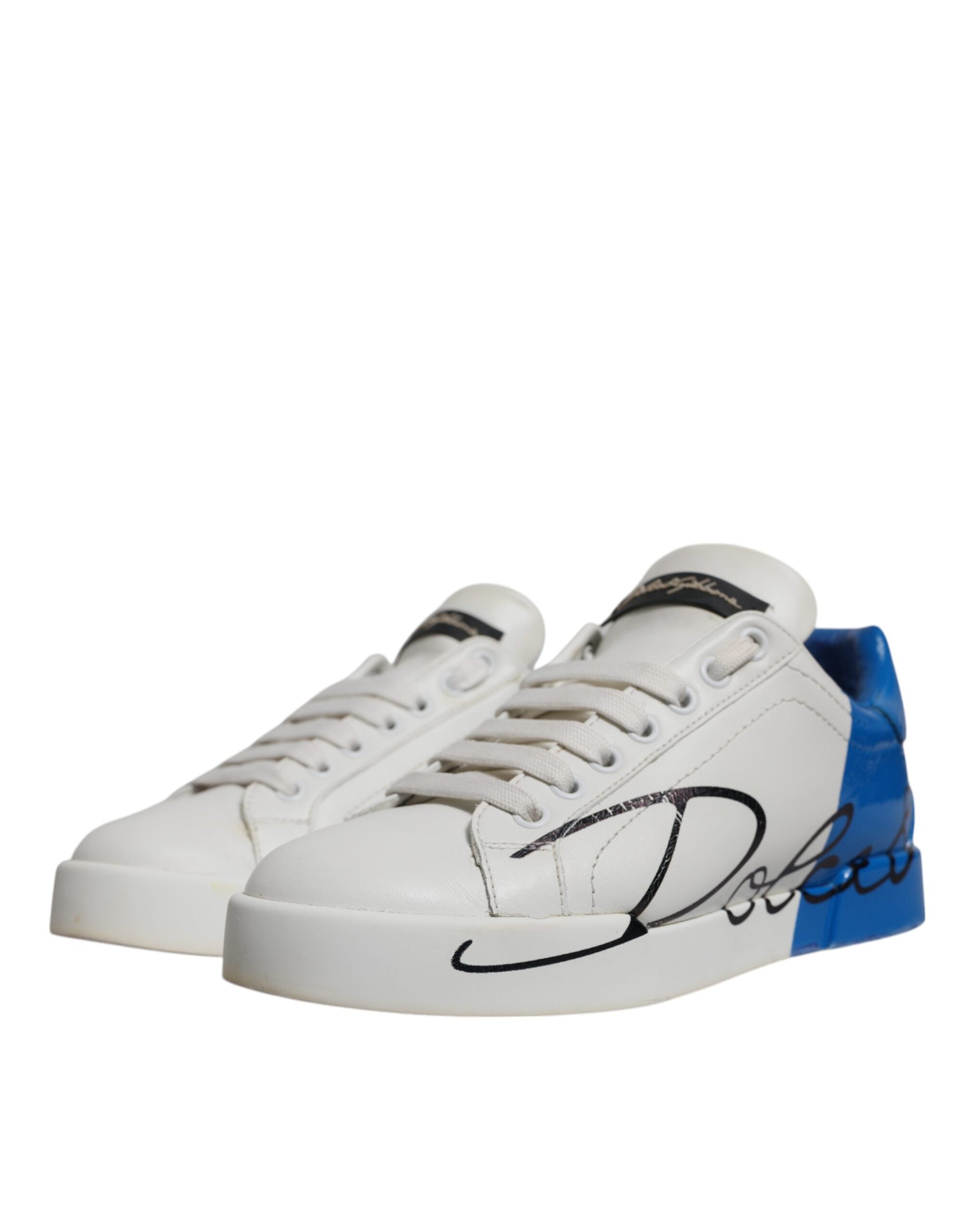 White Blue Logo Portofino Sneakers Shoes - ventzia