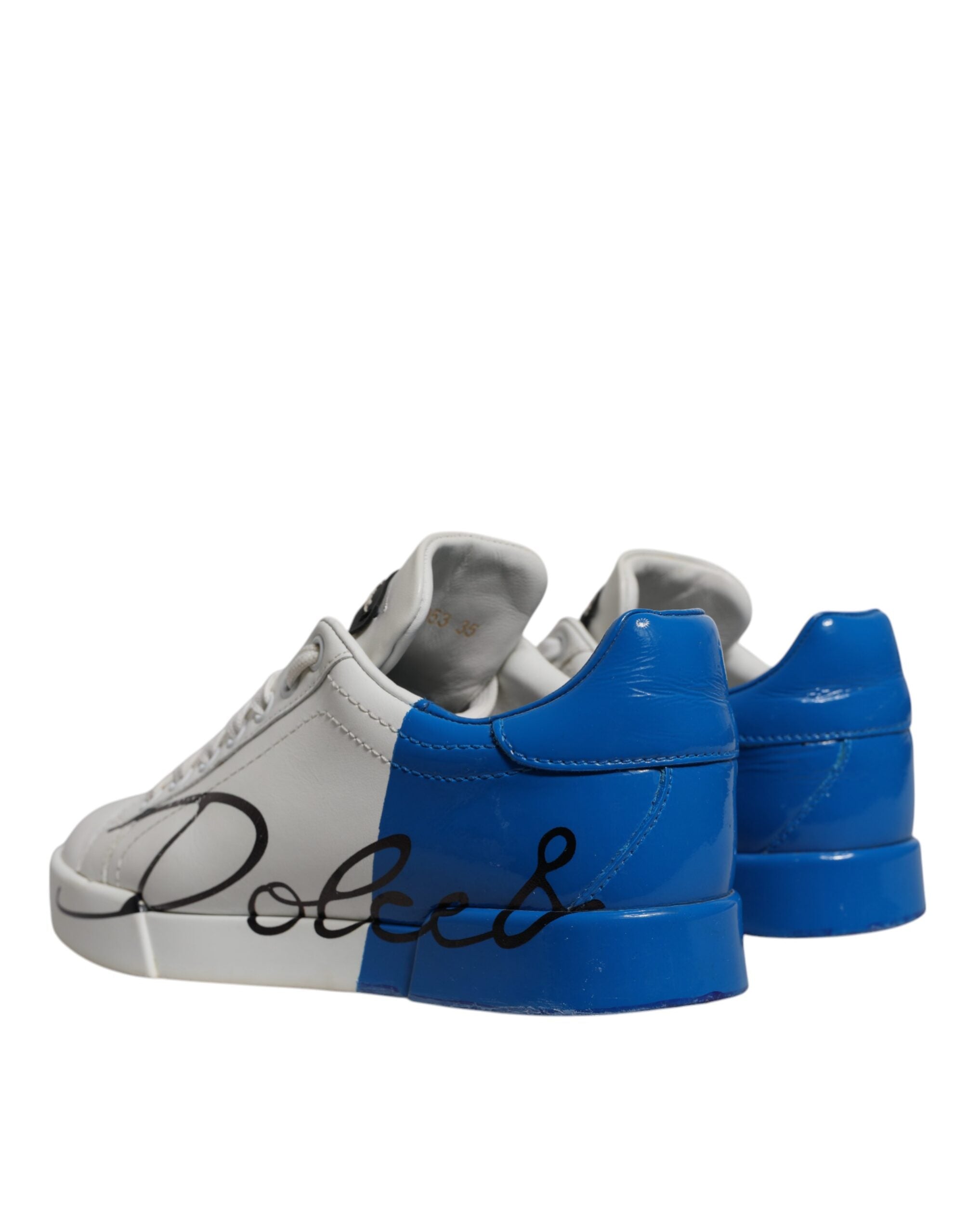 White Blue Logo Portofino Sneakers Shoes - ventzia