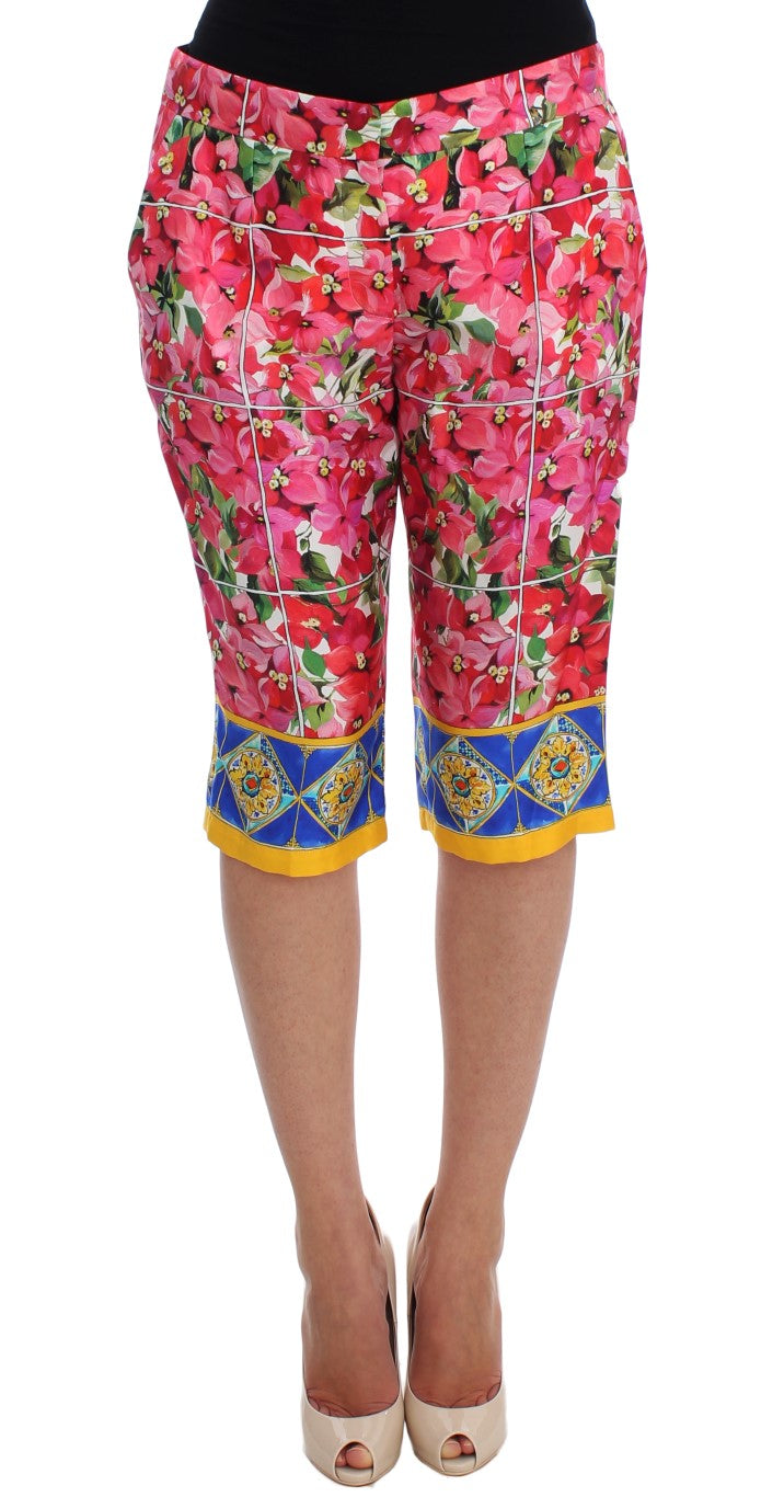 Multicolor Floral Silk Capri Pants - ventzia