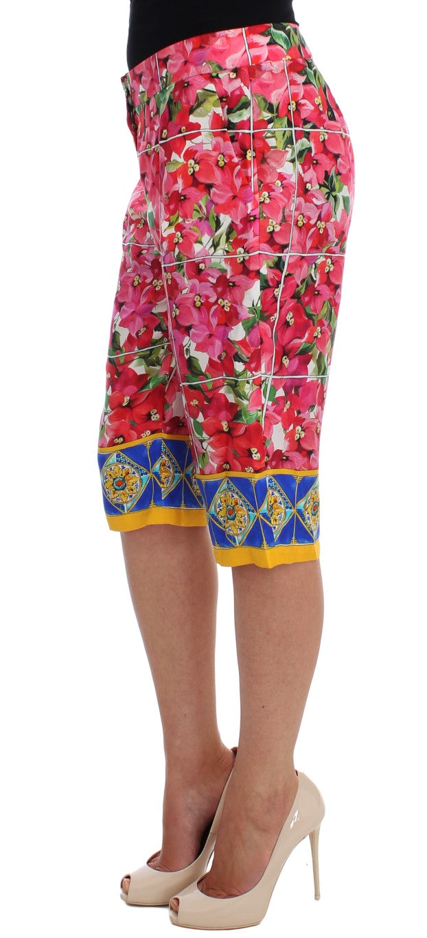Multicolor Floral Silk Capri Pants - ventzia
