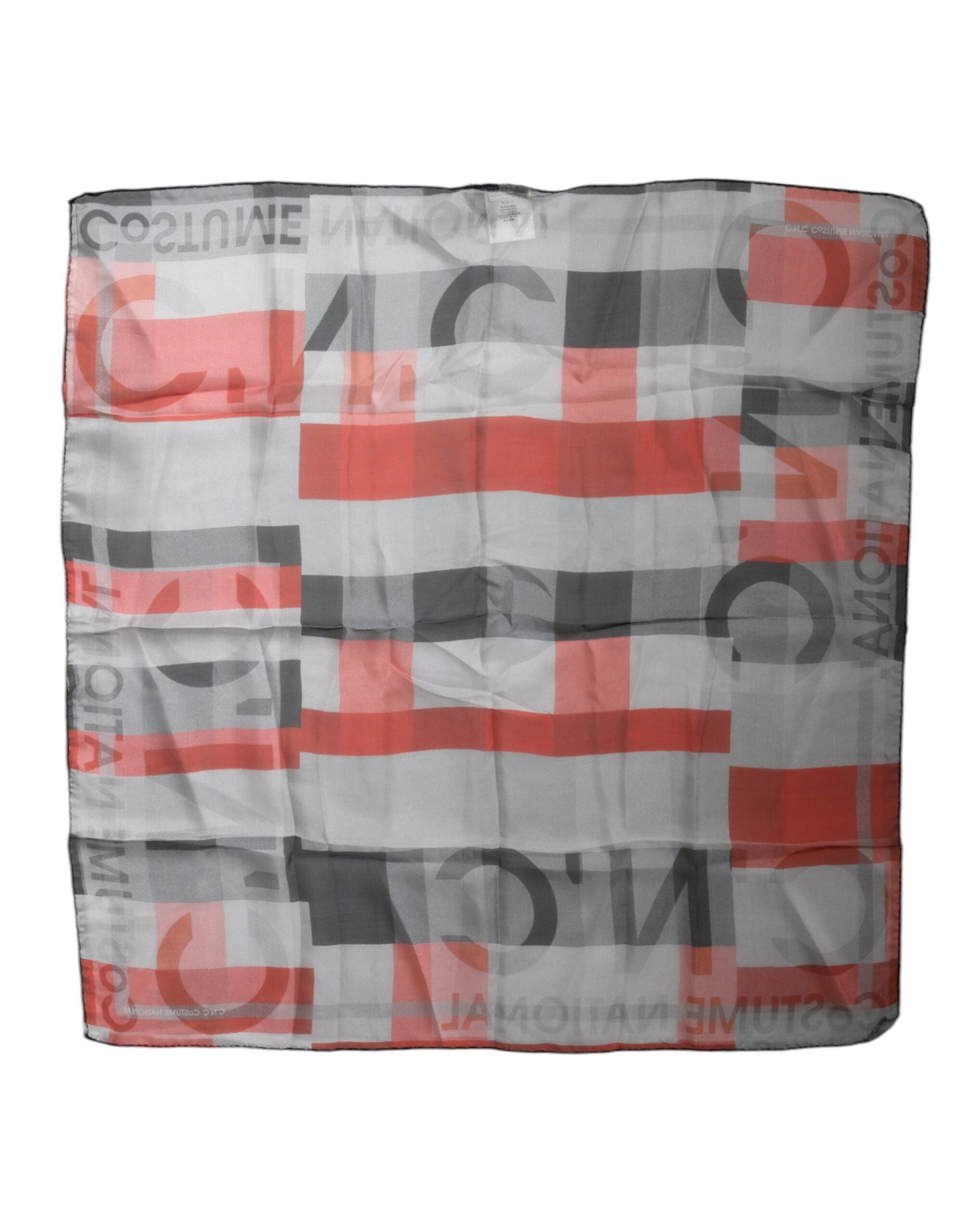 Gray Red Silk Square Neck Wrap Scarf - ventzia
