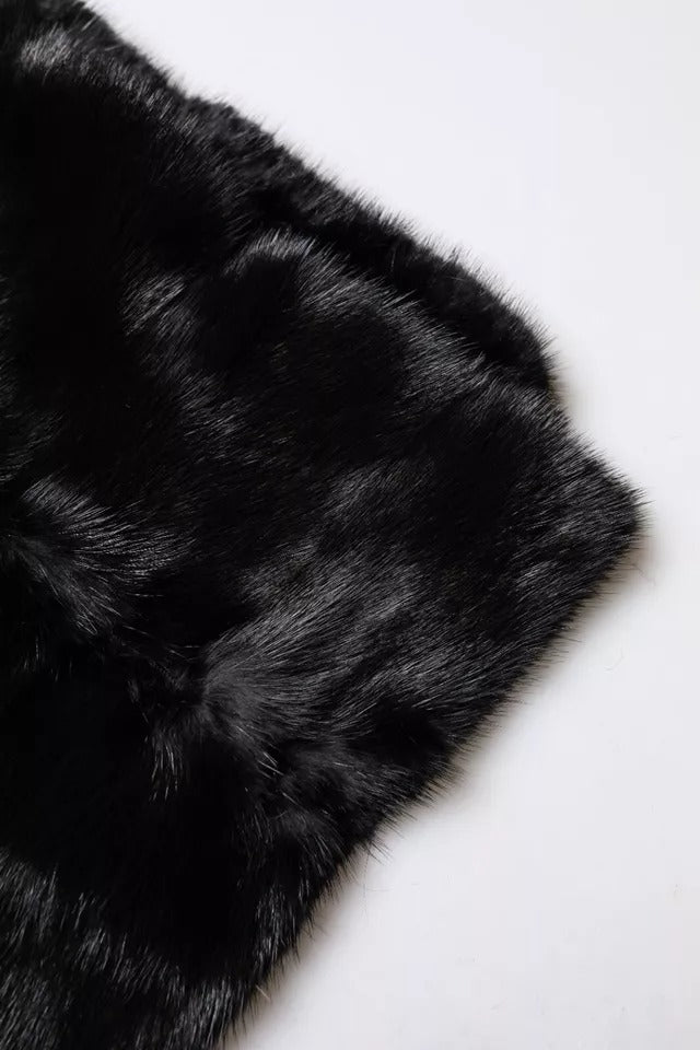Black Fur Shawl Neck Wrap Cover Collar Scarf - ventzia