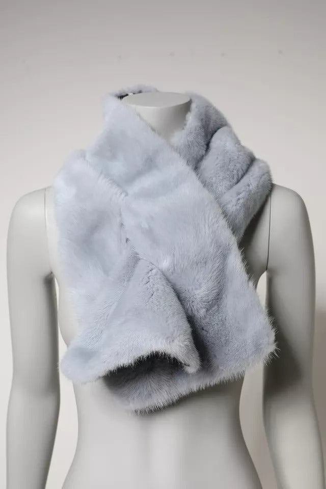 Powder Blue Mink Fur Neck Warmer Scarf - ventzia