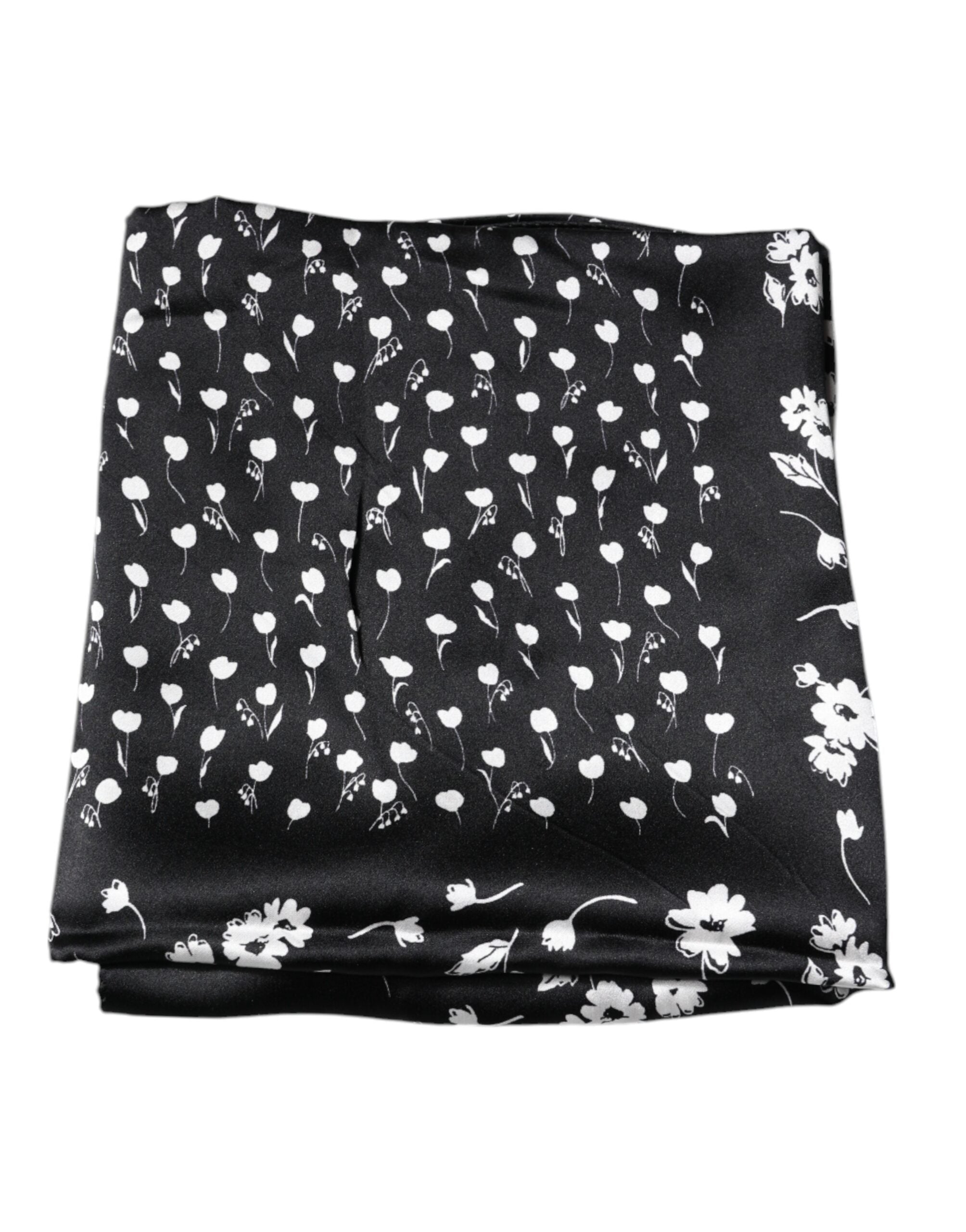 Black Floral Silk Square Wrap Shawl Scarf - ventzia