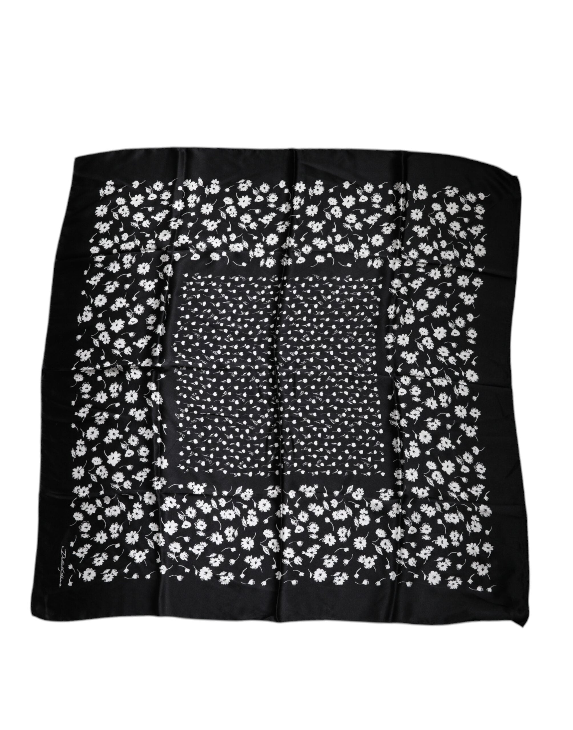 Black Floral Silk Square Wrap Shawl Scarf - ventzia