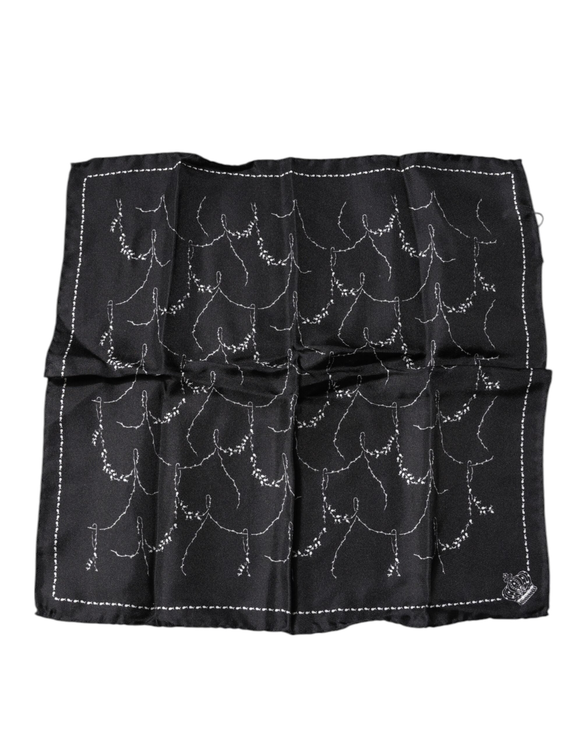 Black Patterned Silk Handkerchief Scarf - ventzia