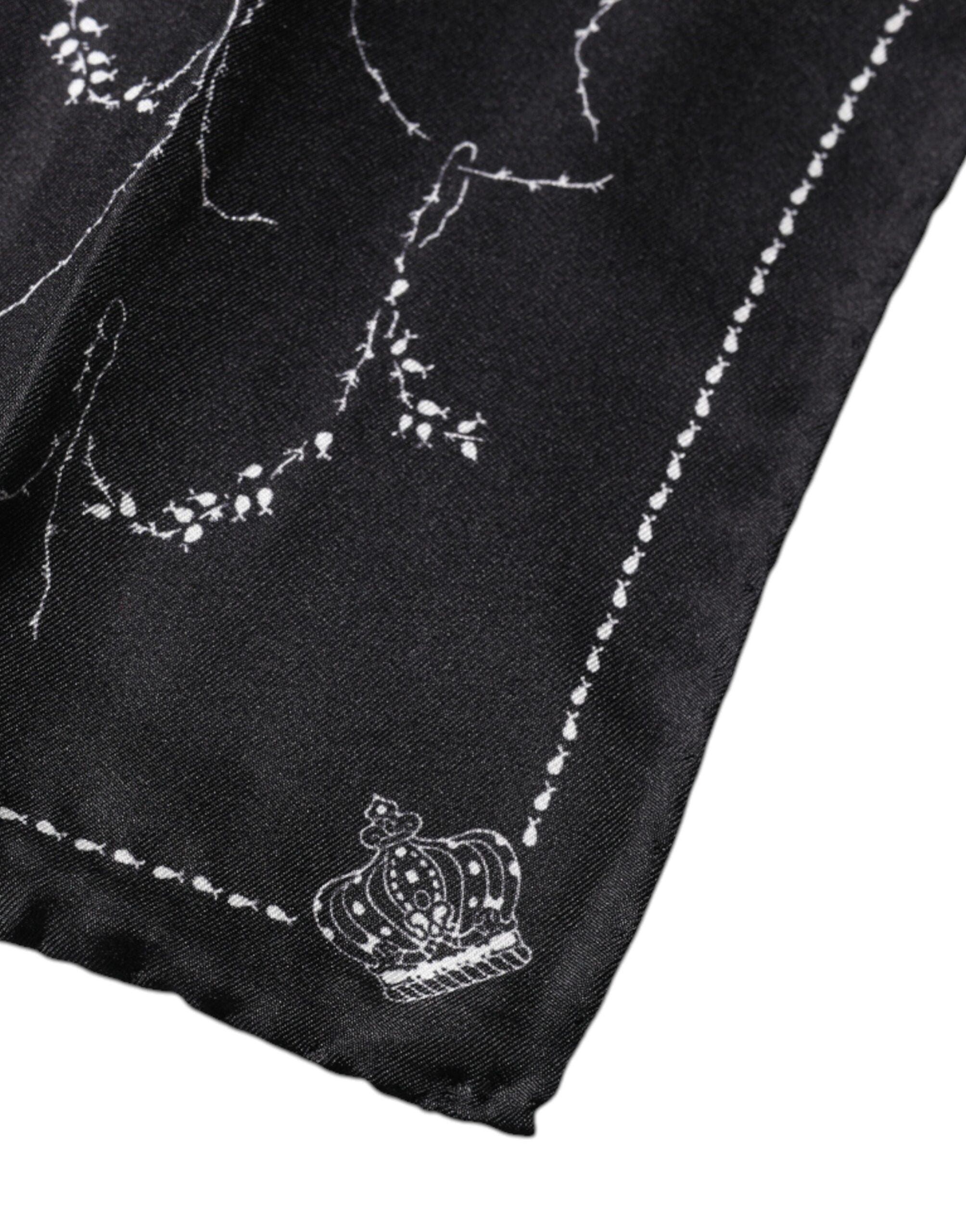 Black Patterned Silk Handkerchief Scarf - ventzia