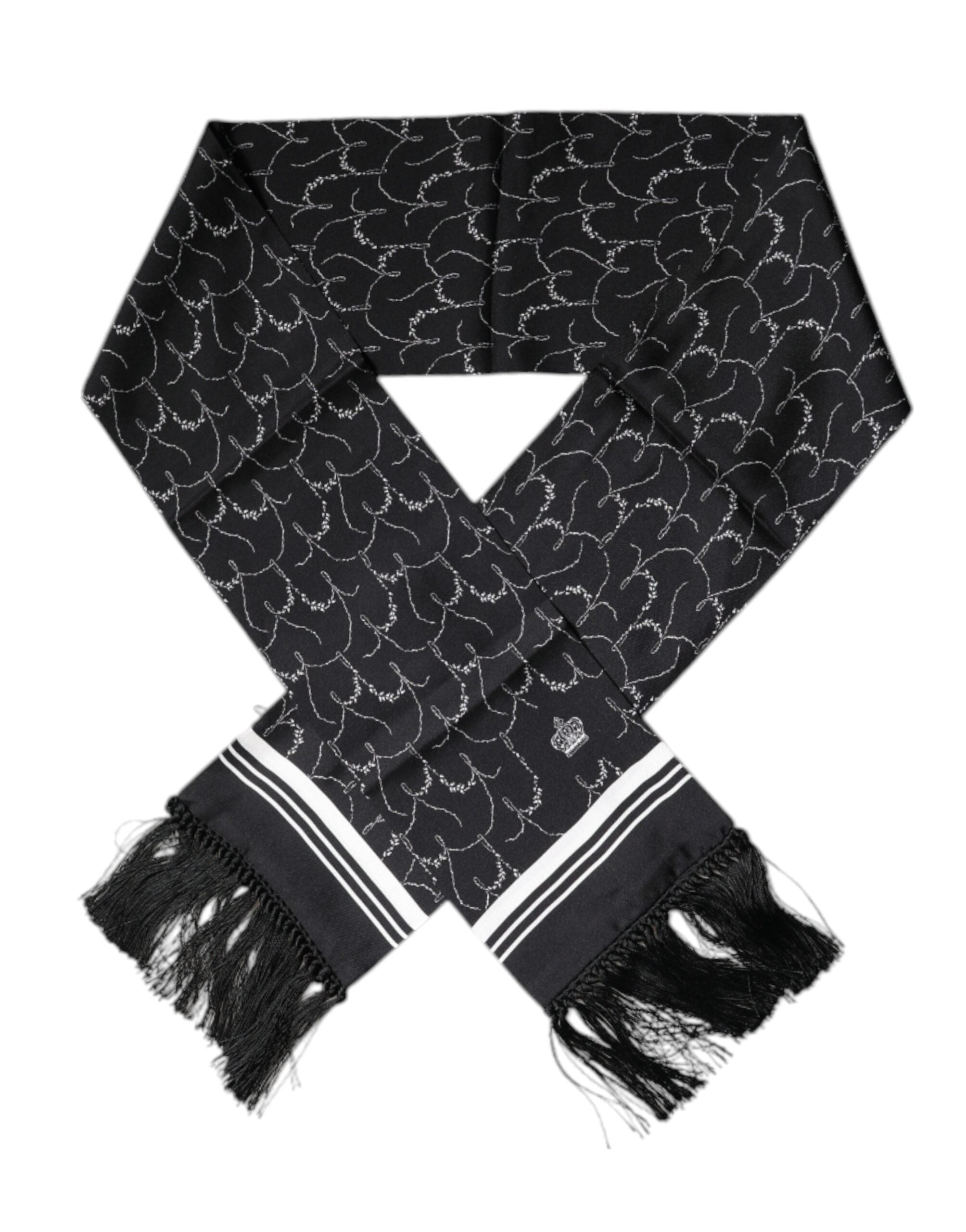 Black Patterned Skinny Fringes Shawl Scarf - ventzia
