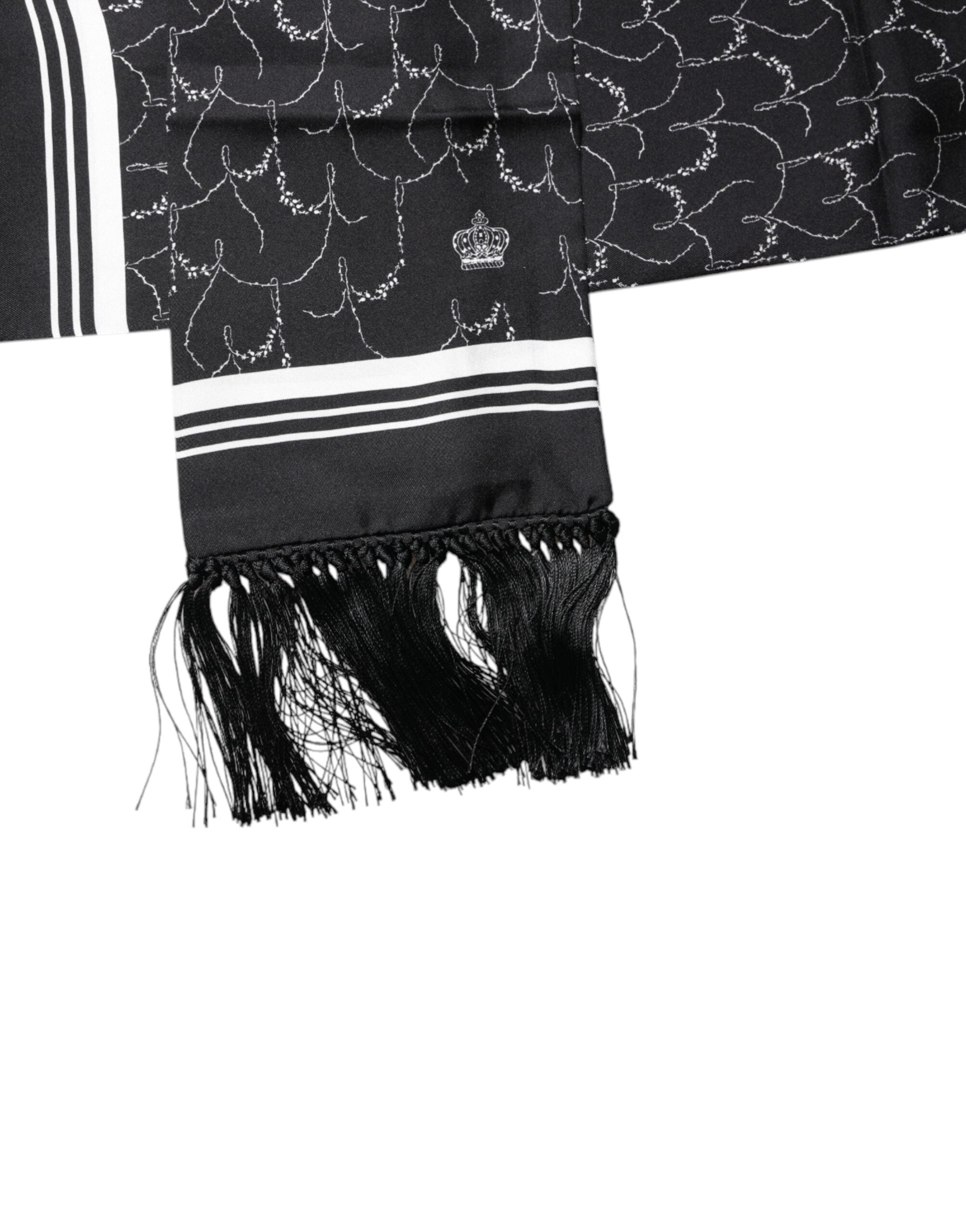 Black Patterned Skinny Fringes Shawl Scarf - ventzia