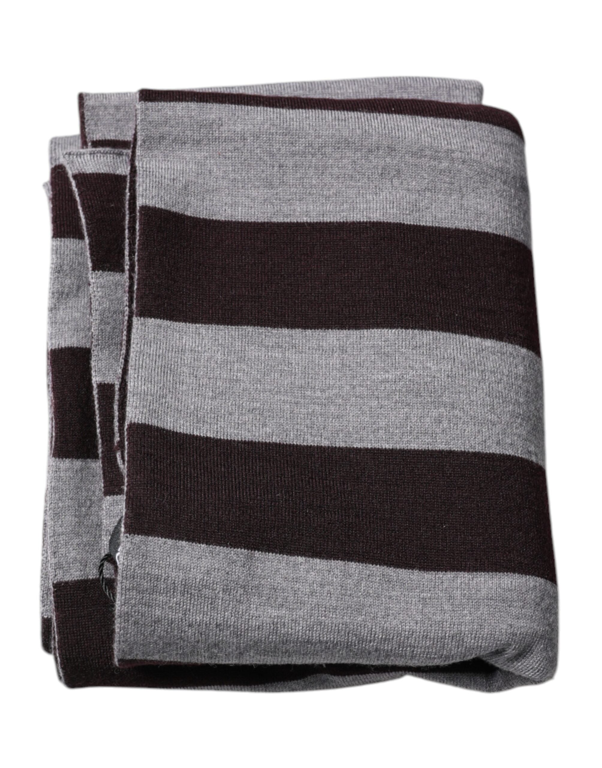 Black Gray Stripes Wool Neck Wrap Scarf - ventzia