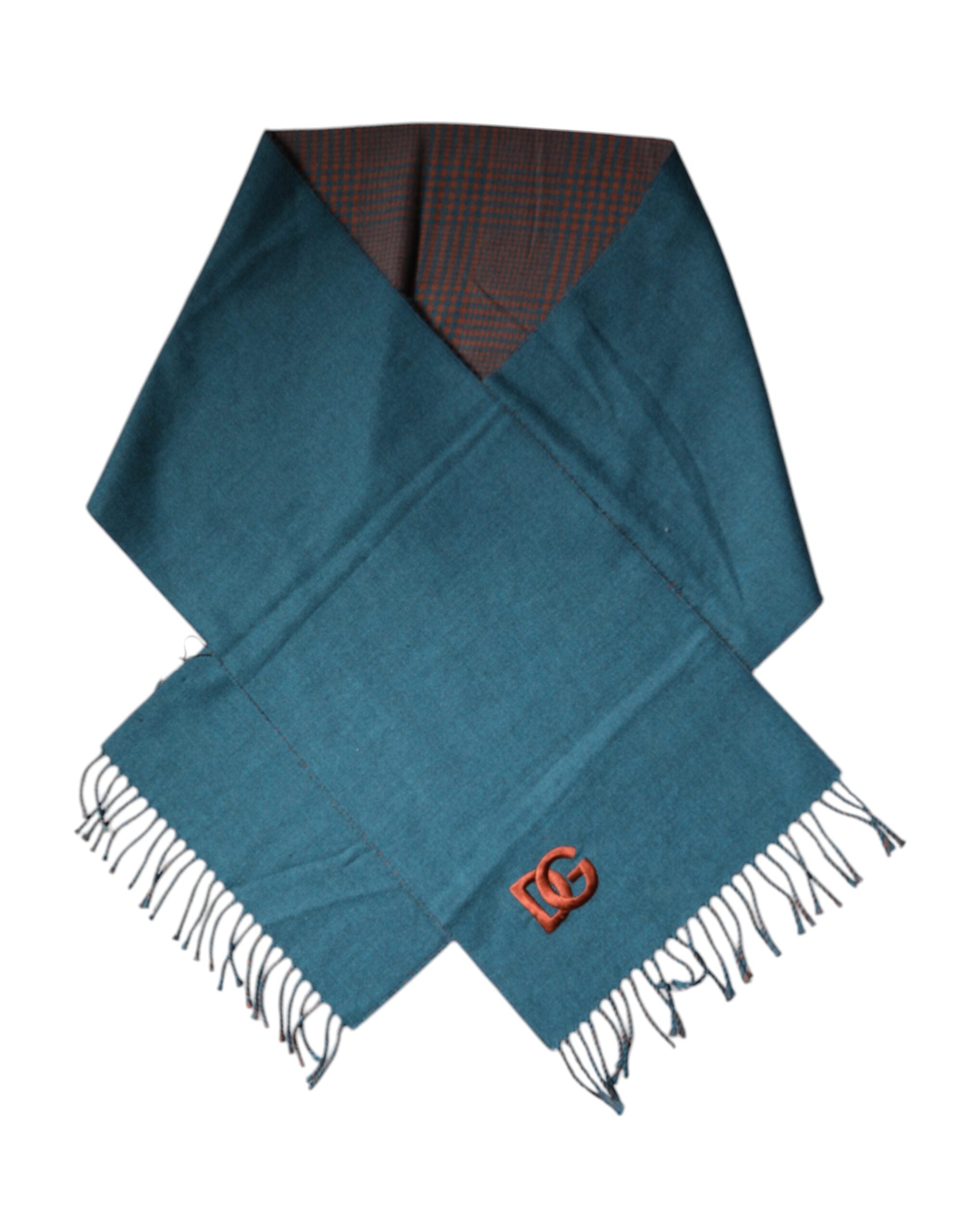 Blue Green Wool Fringes Wrap Shawl Scarf - ventzia