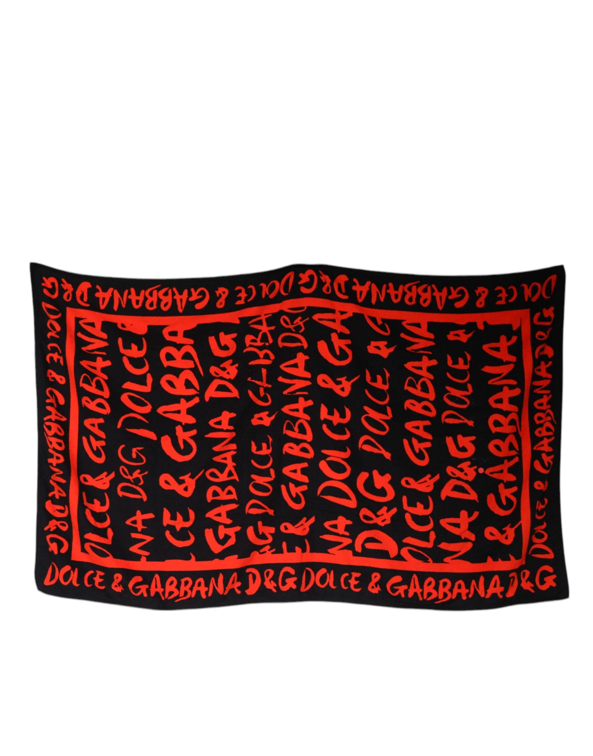 Black Red Logo Print Cotton Beach Towel - ventzia