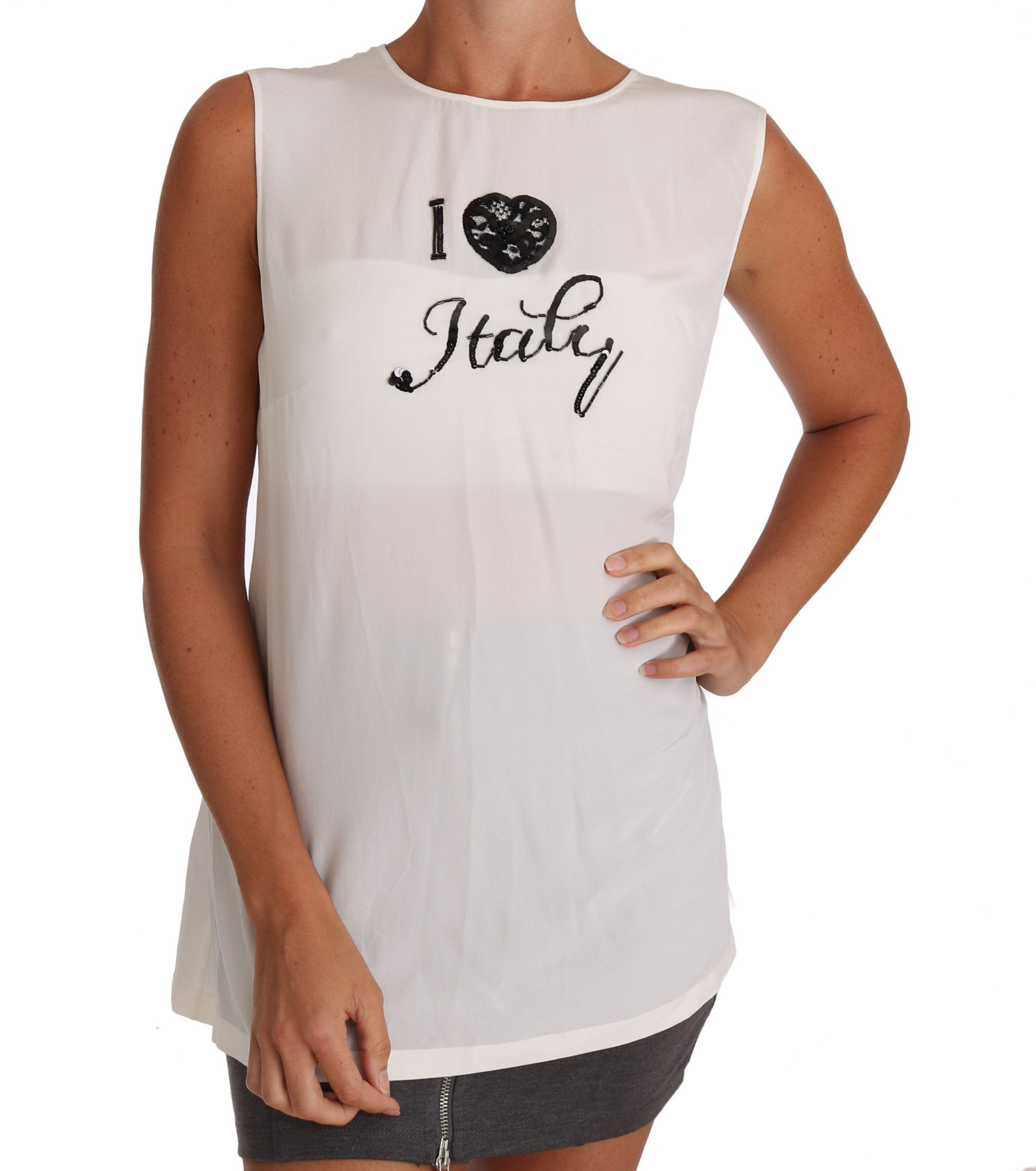 White Silk I LOVE ITALY Cami T-shirt - ventzia