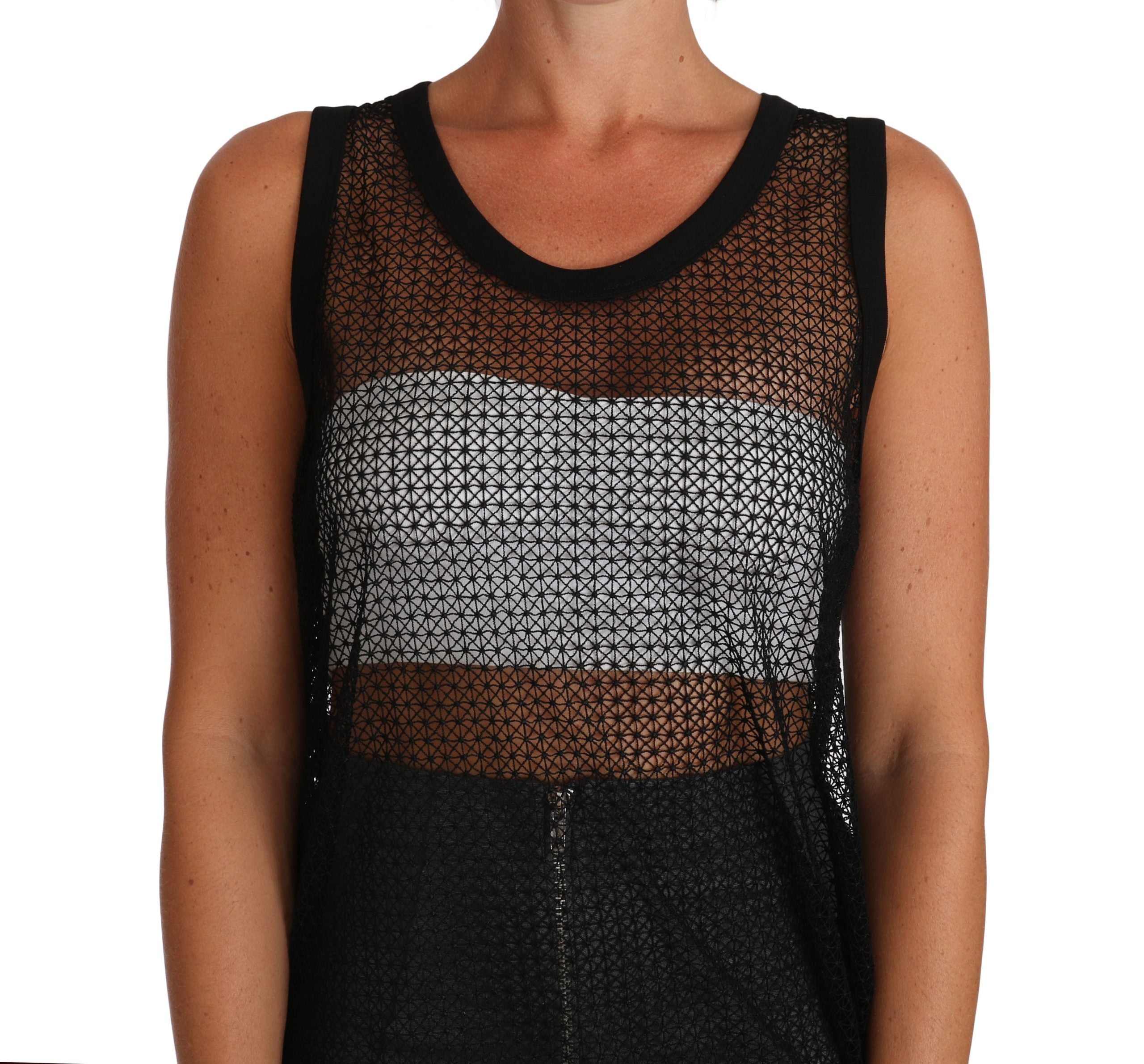 Elegant Sleeveless Black Mesh Top - ventzia