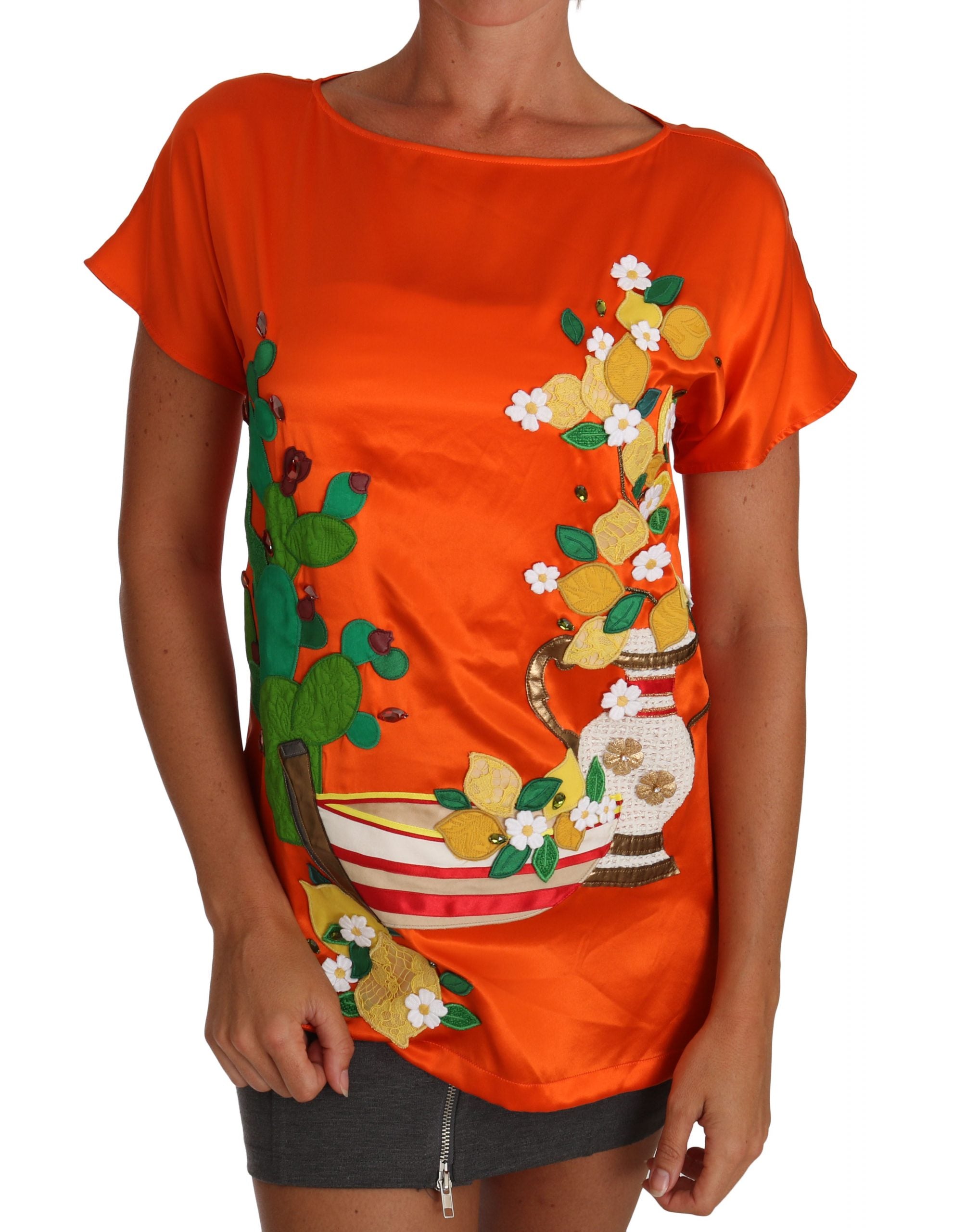 Sicilian Summer Silk Crystal-Embellished Top - ventzia